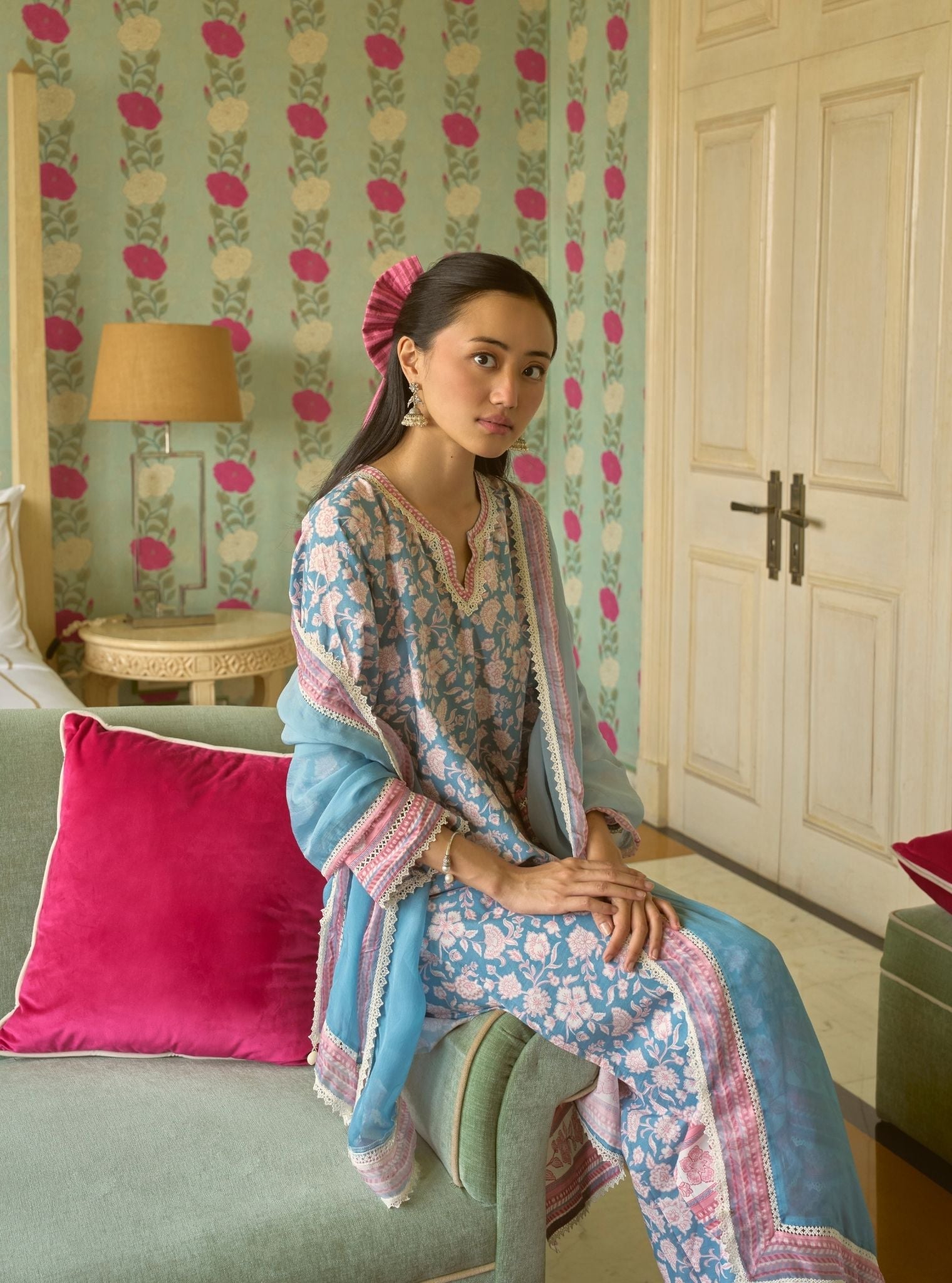 Mulmul Organza Ombre Print Rosabelle Steel Blue Dupatta