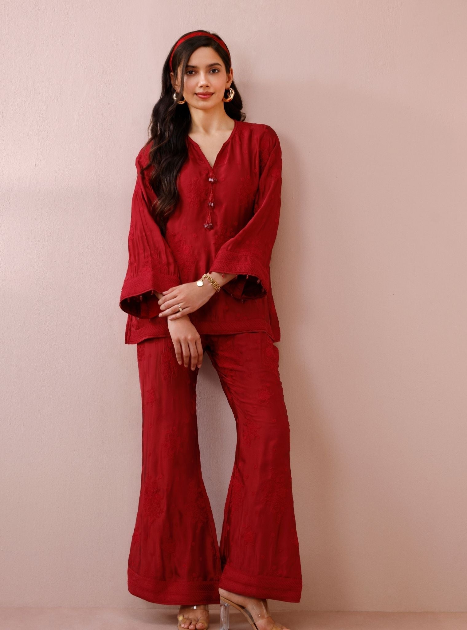 Zaria Cupro Satin Red Co-ord Set