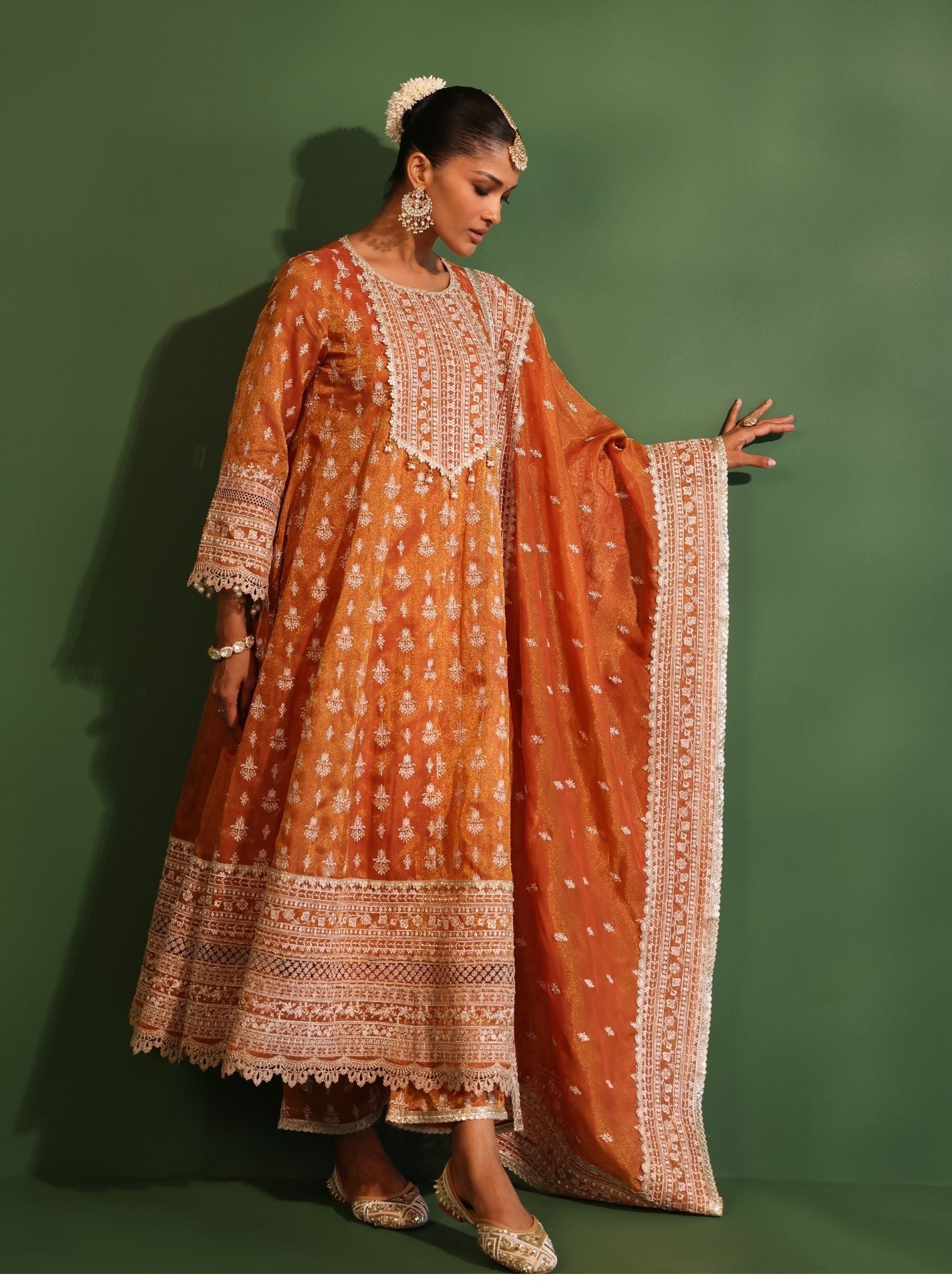 Mulmul Luxe Organza Jalwa Orange Dupatta