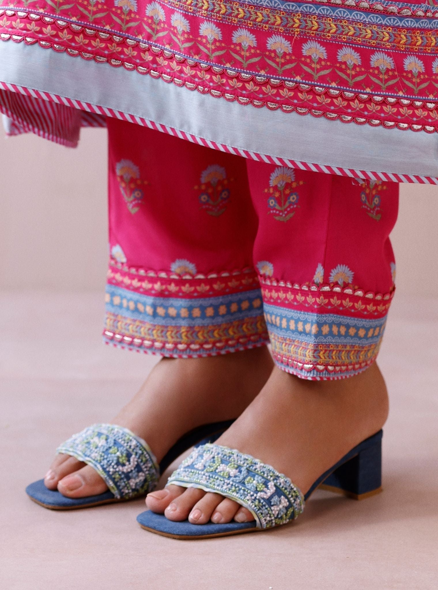 Stella Multi Colour Denim Block Heel