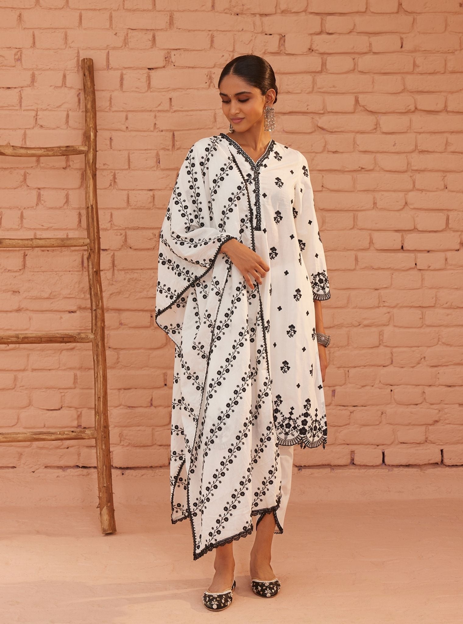 Mulmul Cotton Ghita White Kurta With Mulmul Cotton Border White Black Dhoti Pant