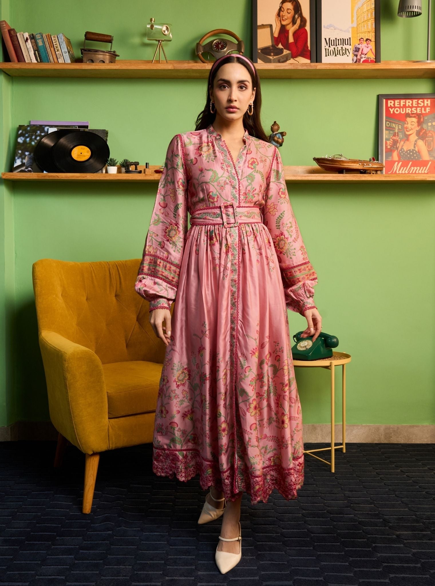 Samreen Cupro Satin Pink Printed Dress