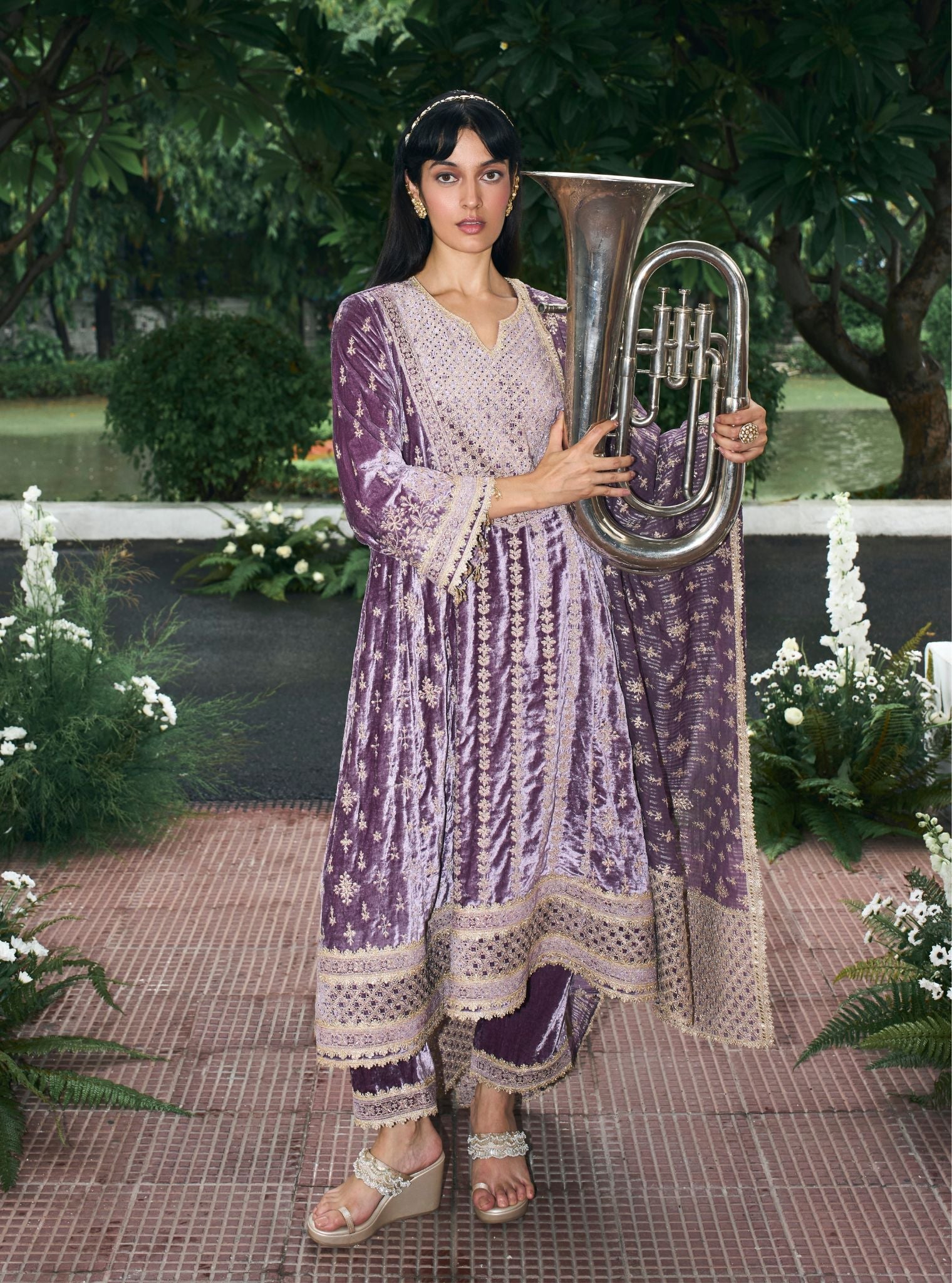 Suramya Velvet Lavender Anarkali Kurta Set