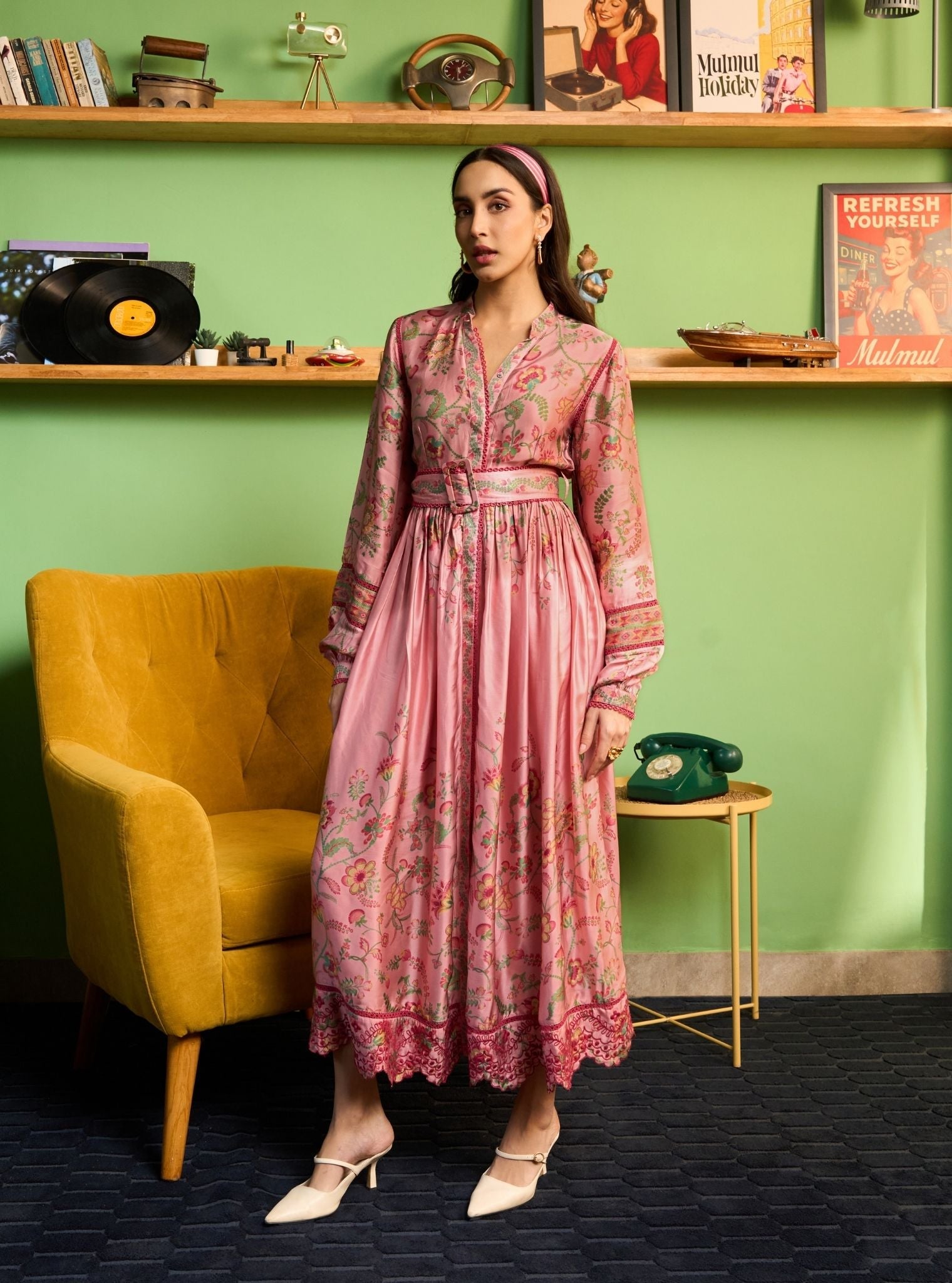 Samreen Cupro Satin Pink Printed Dress