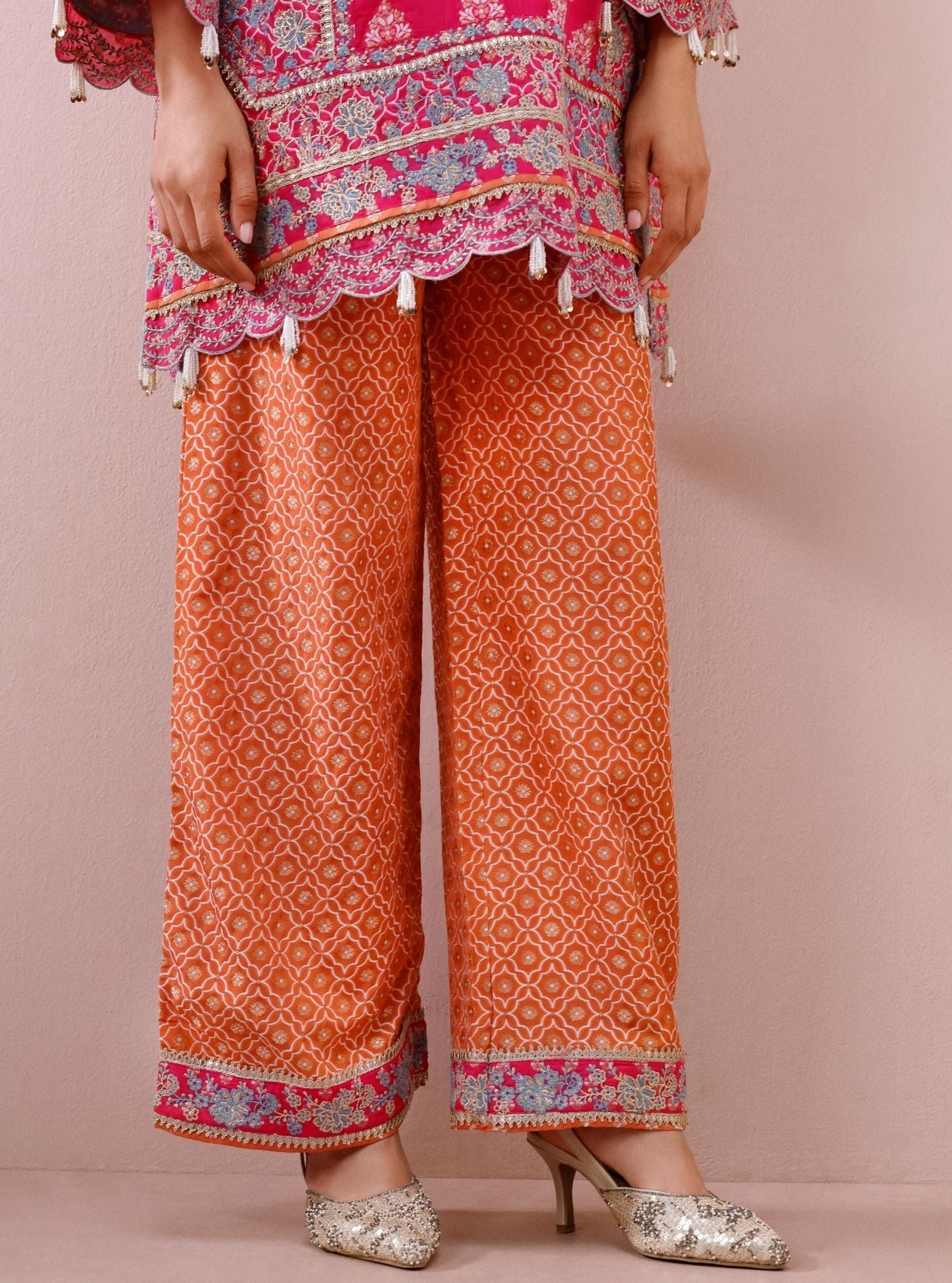 Nami Banarsi Fuchsia Short Kurta with Wide Pants