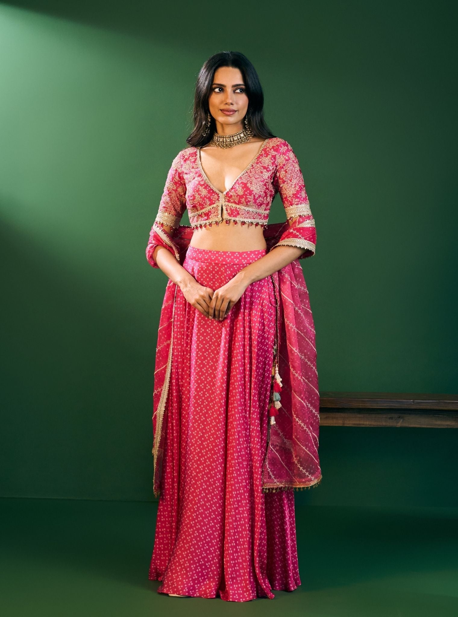 Mulmul Organza Printed Kuni Fuschia Dupatta