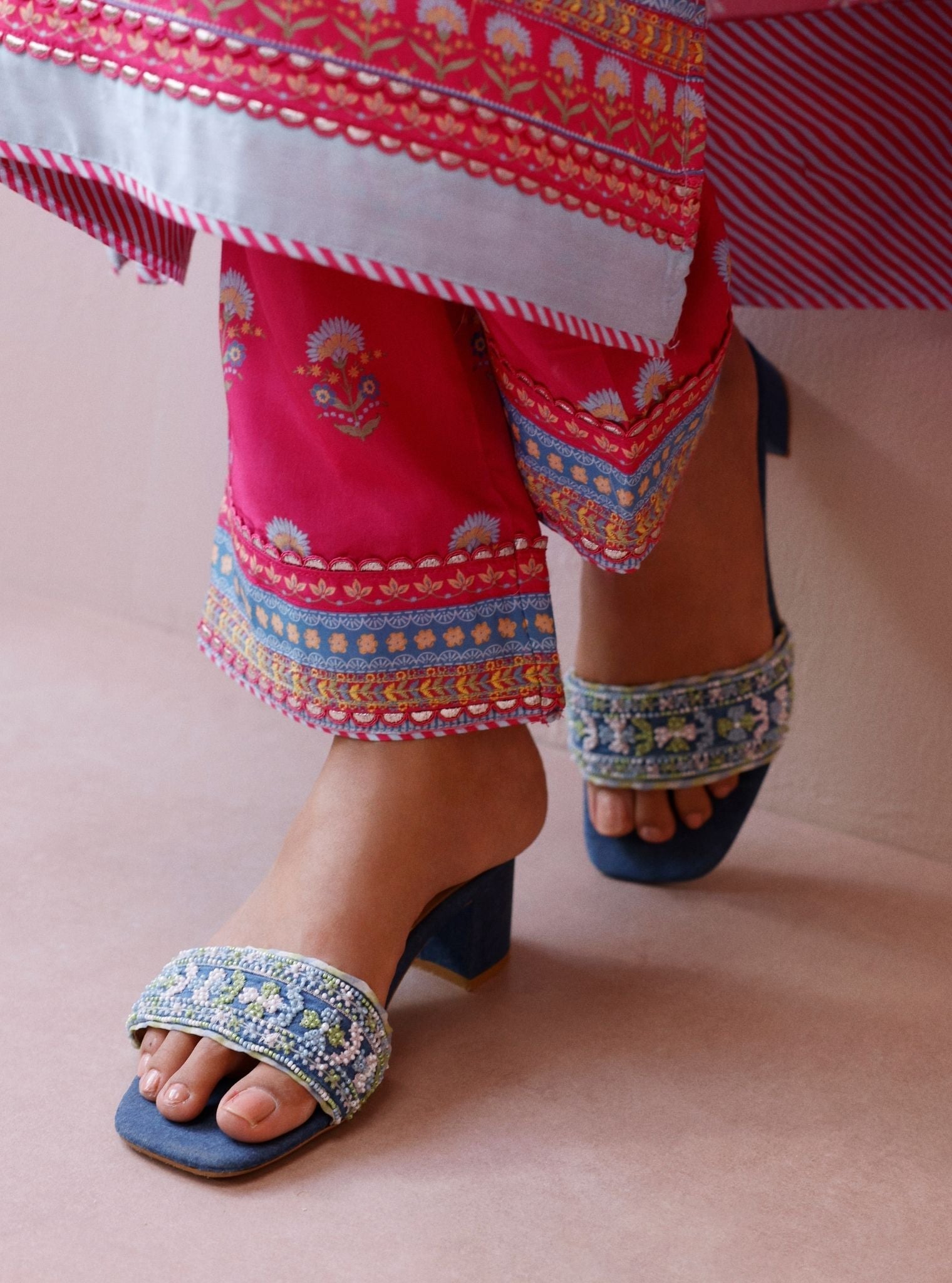 Stella Multi Colour Denim Block Heel