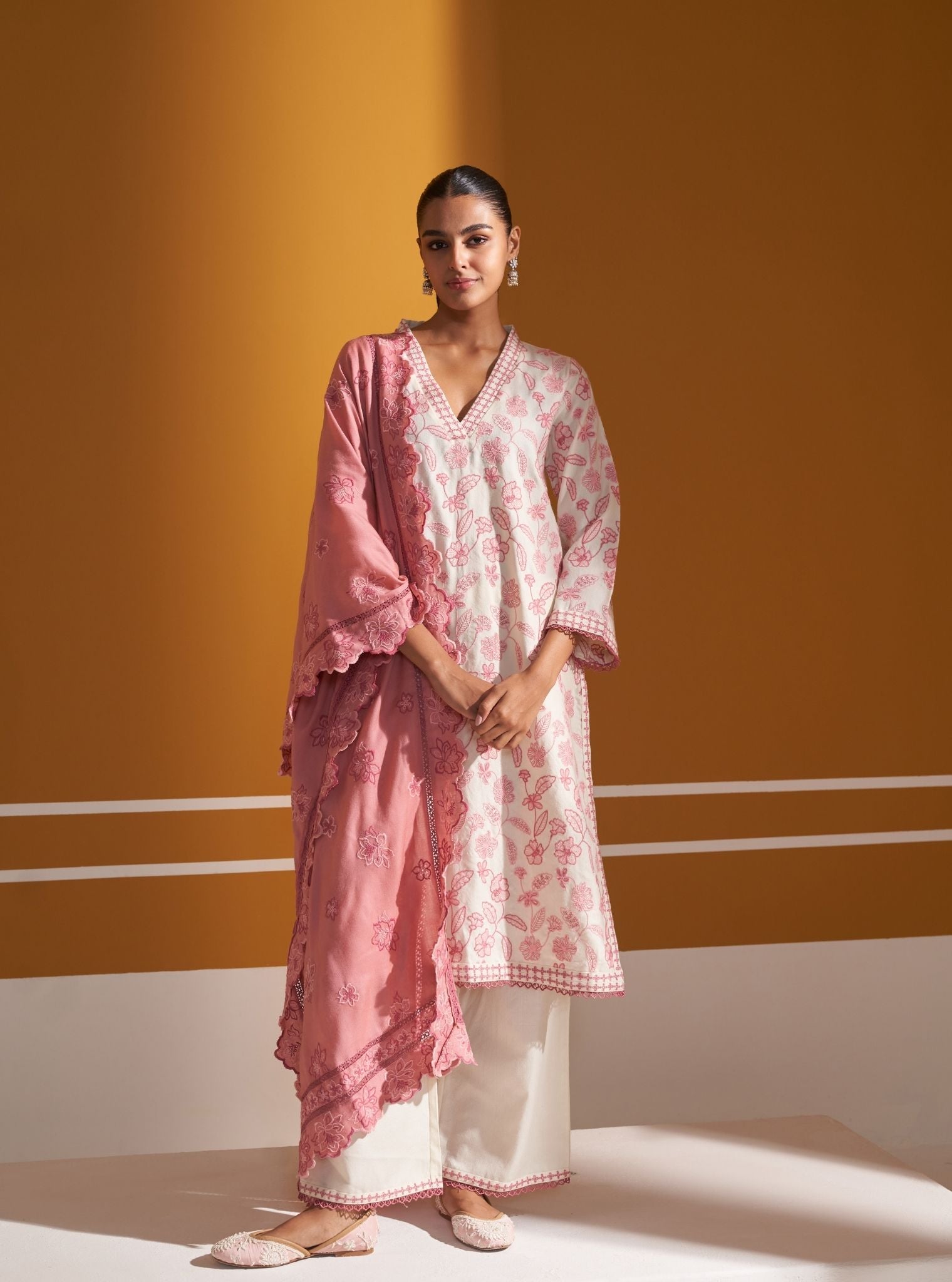 Mulmul Wool Clare Off White Kurta With Mulmul Wool Clare Off White Pant