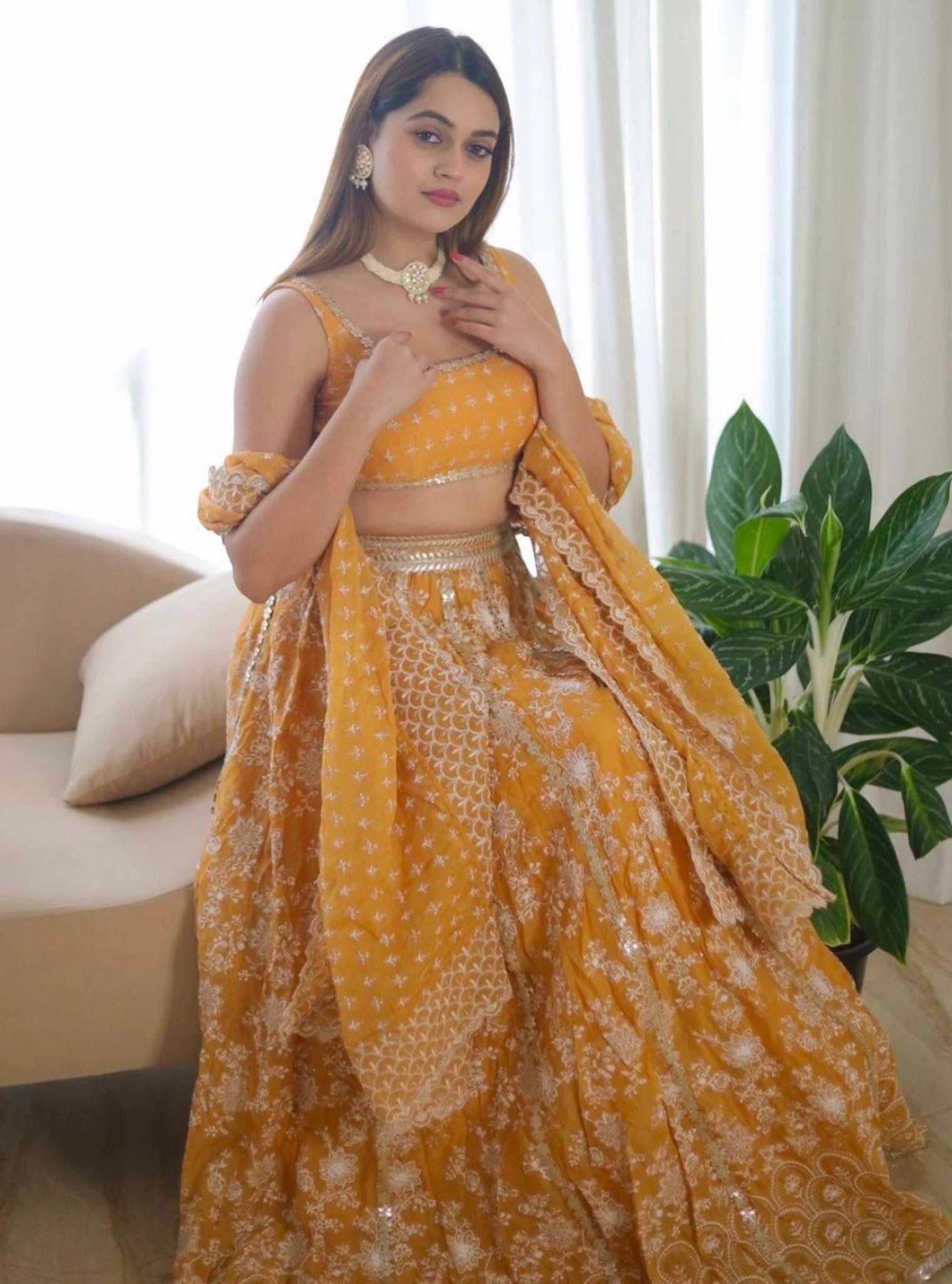 Mulmul Organza Saiyaara Mustard lehenga