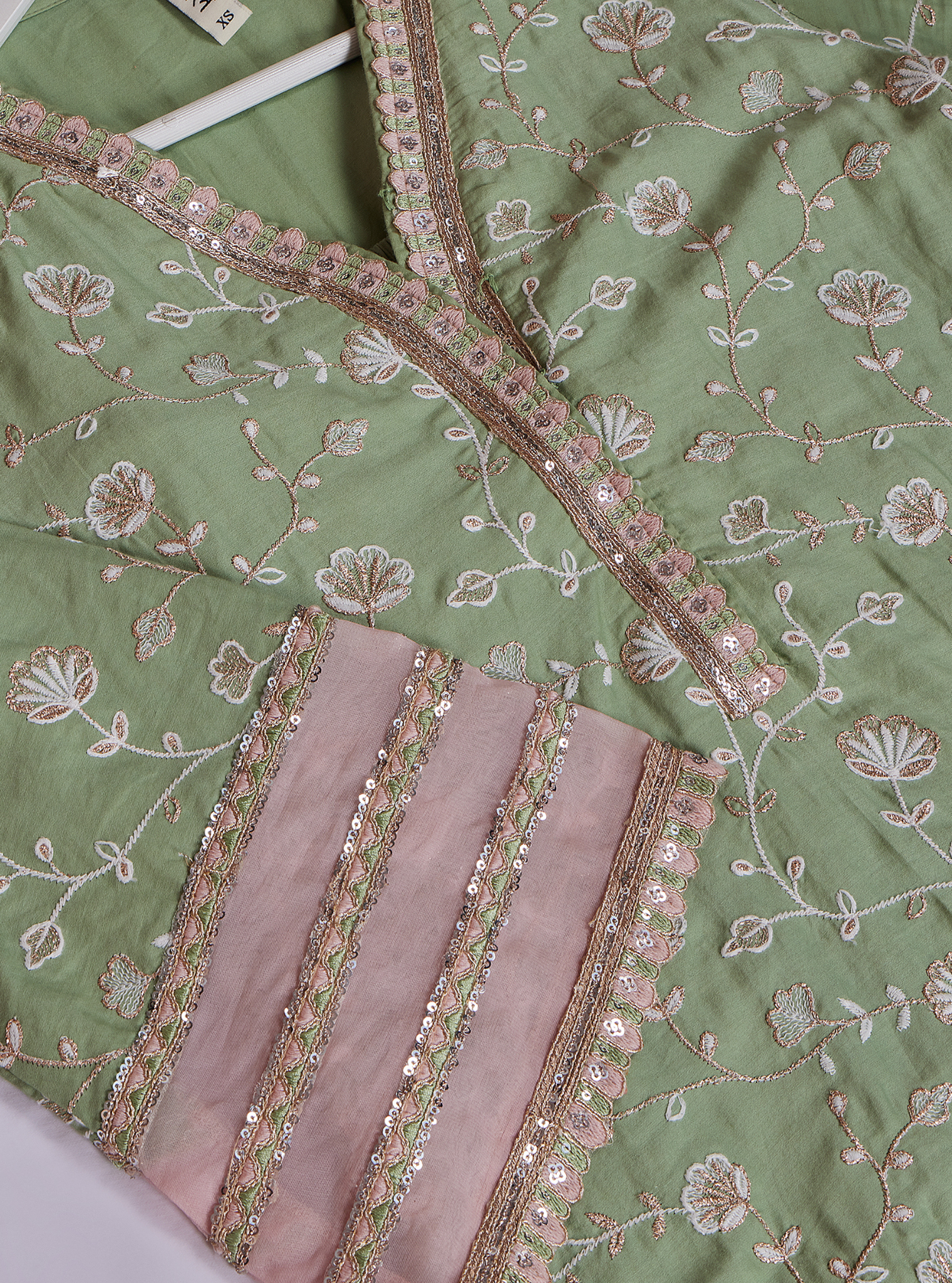 Mulmul Pima Drita Green Kurta with Mulmul Pima Drita Green Pant