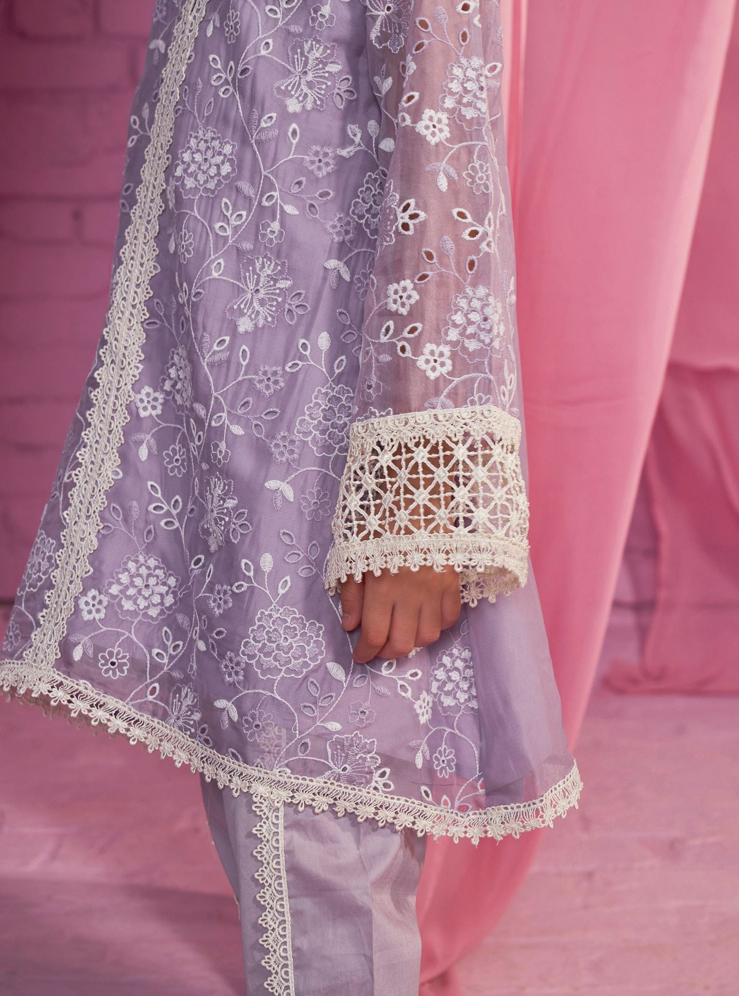 Mulmul Organza Safira Lavender Kurta With Mulmul Cotton Safira Lavender Dhoti Pant