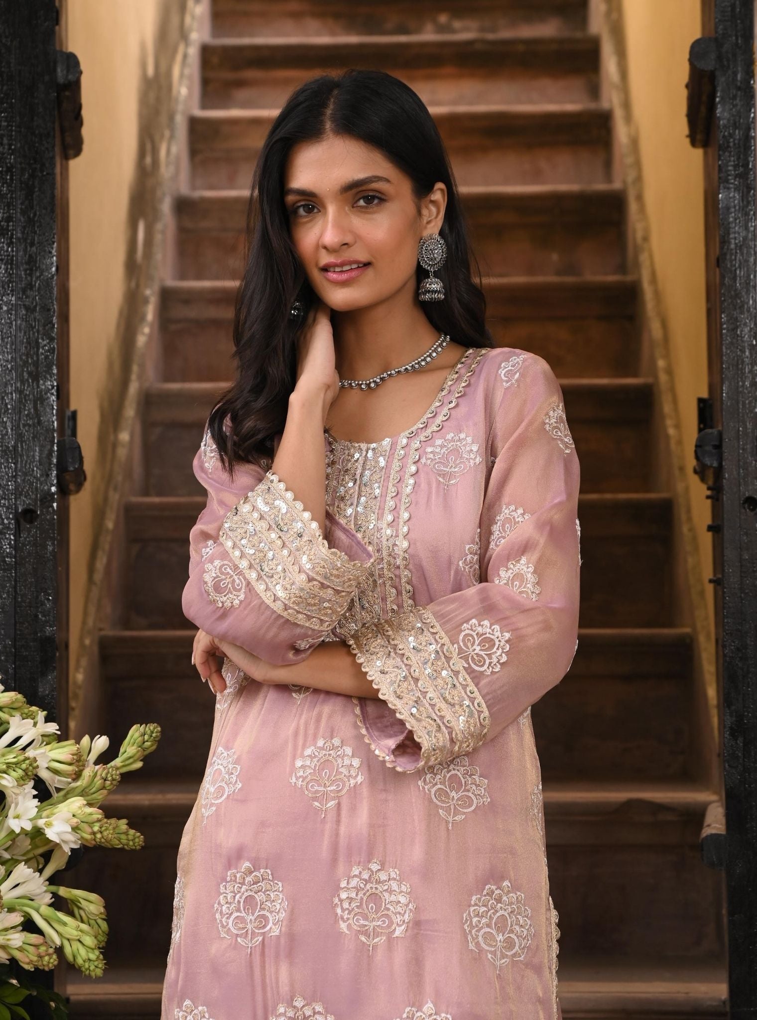 Kasuri Luxe Tissue Lilac Kurta Set
