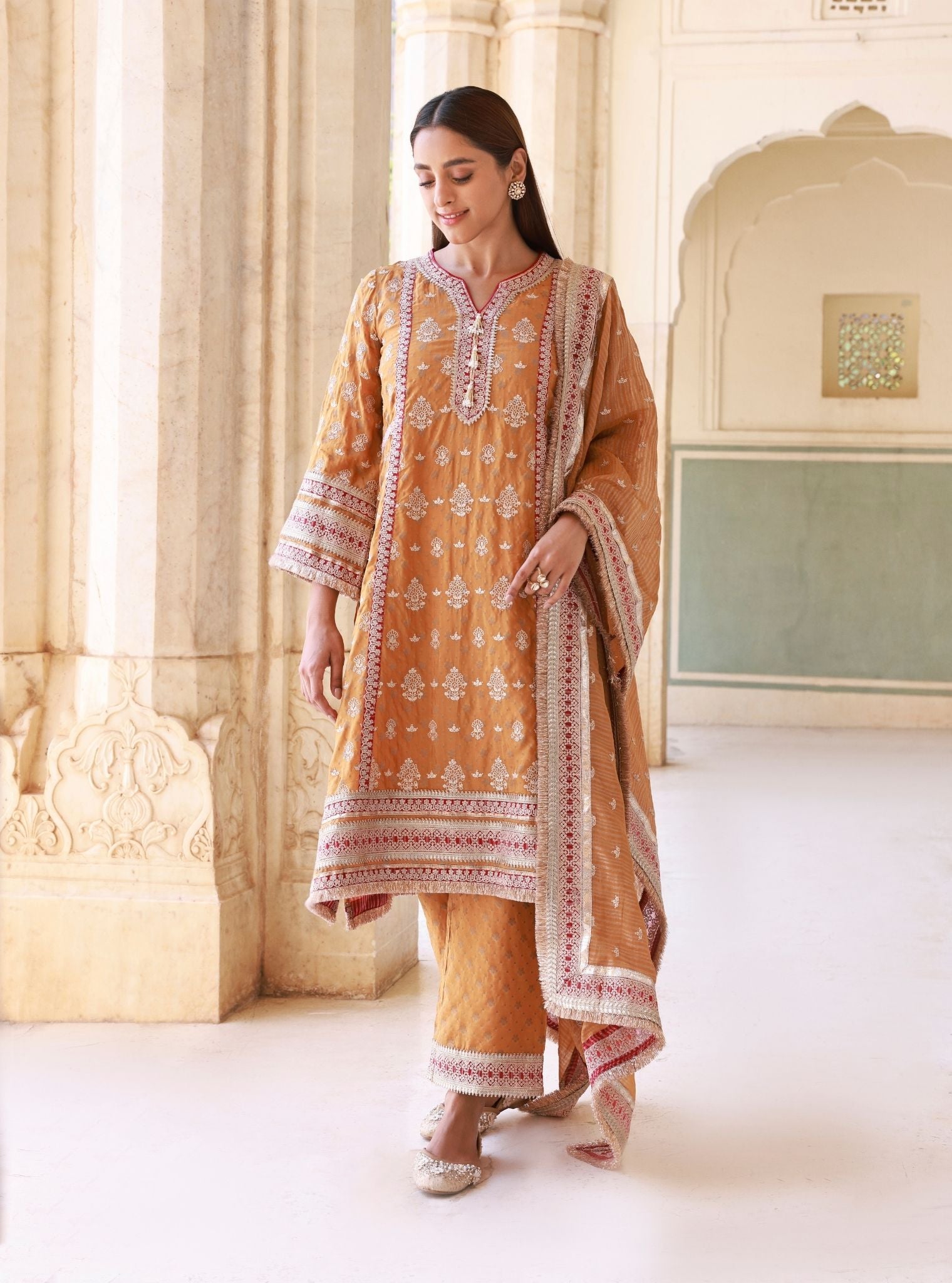 Aryela Banarasi Mustard Kurta Set