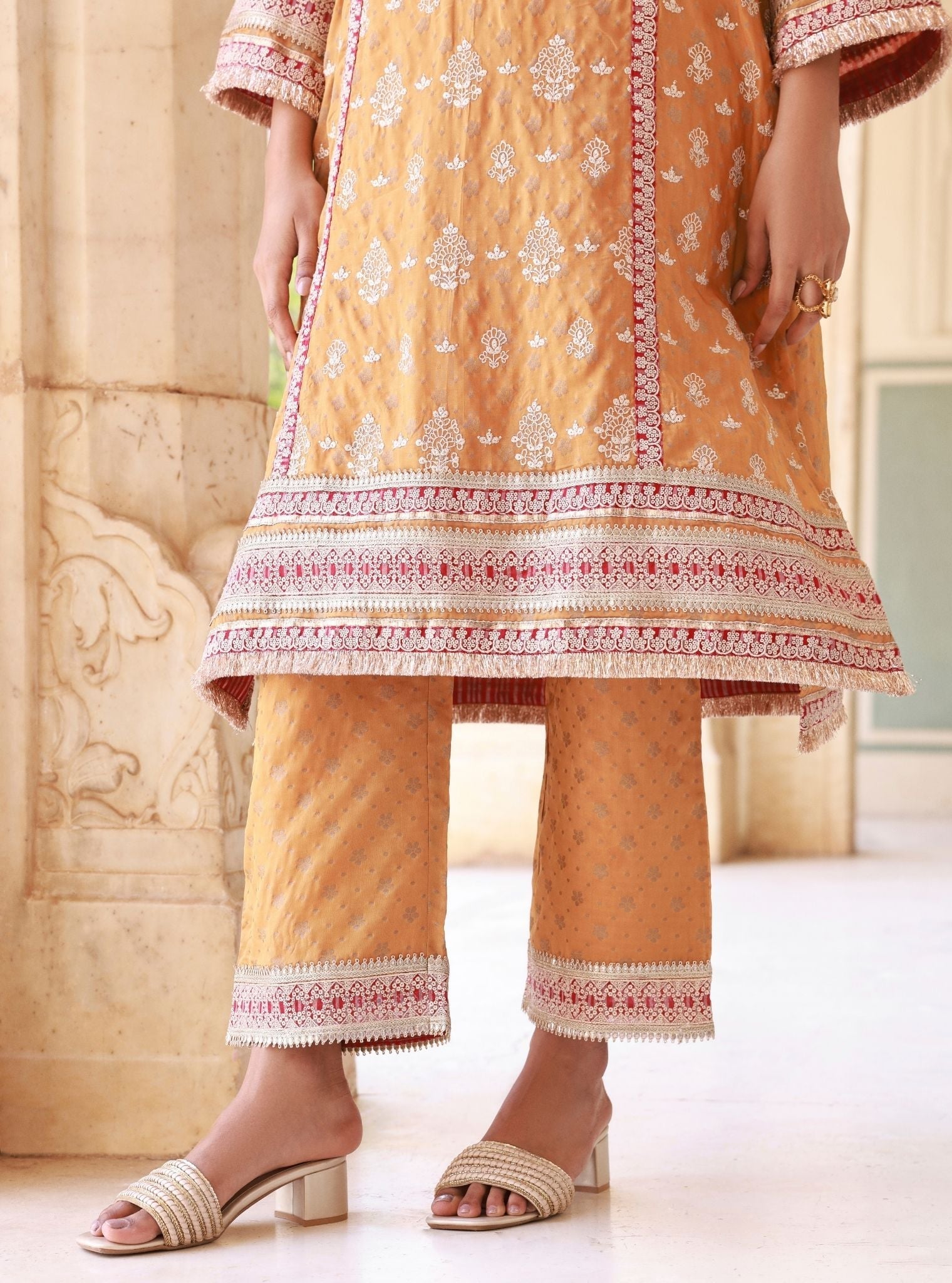 Aryela Banarasi Mustard Kurta Set