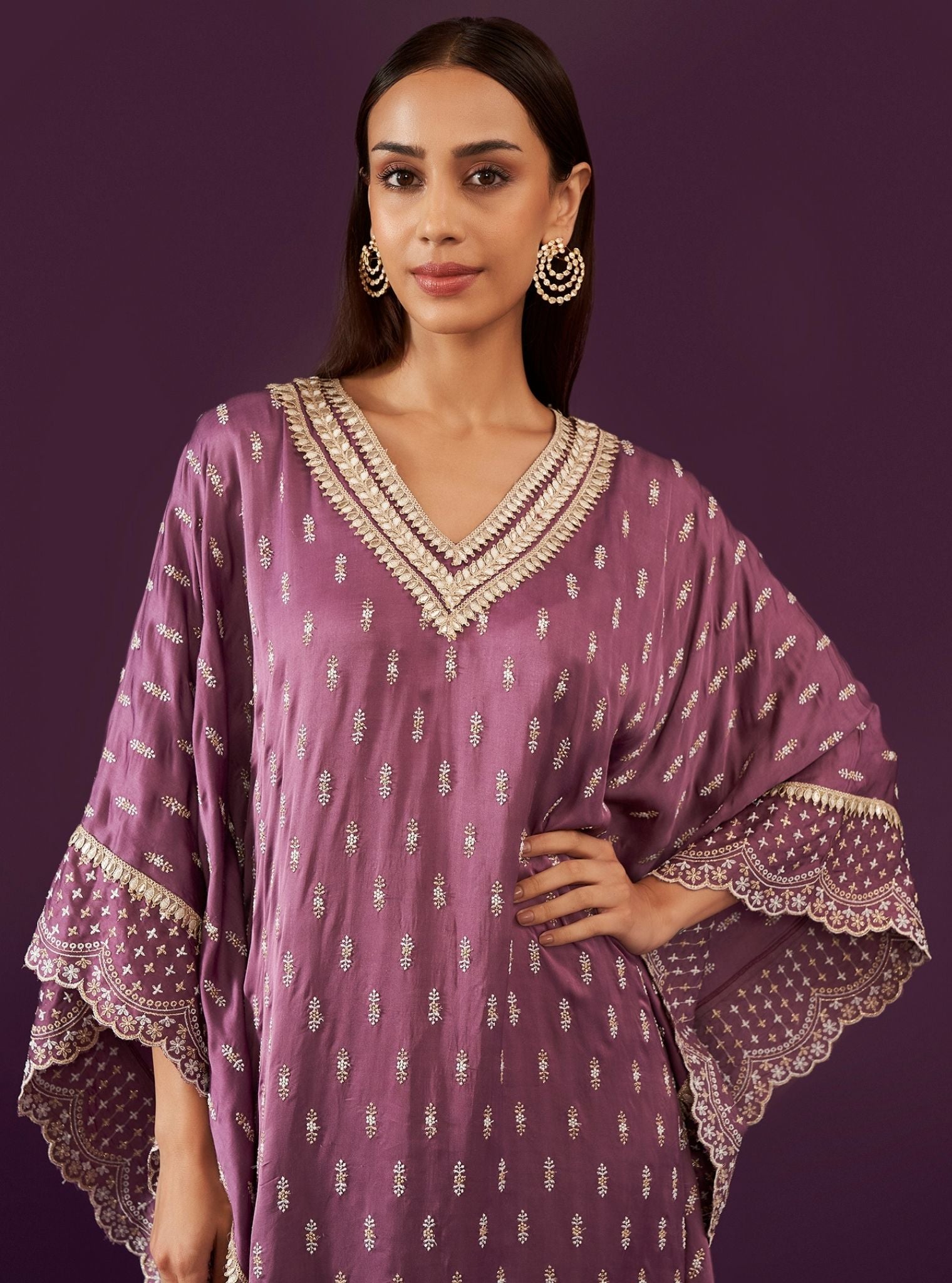 Mulmul Cupro Satin Florian Purple kaftan