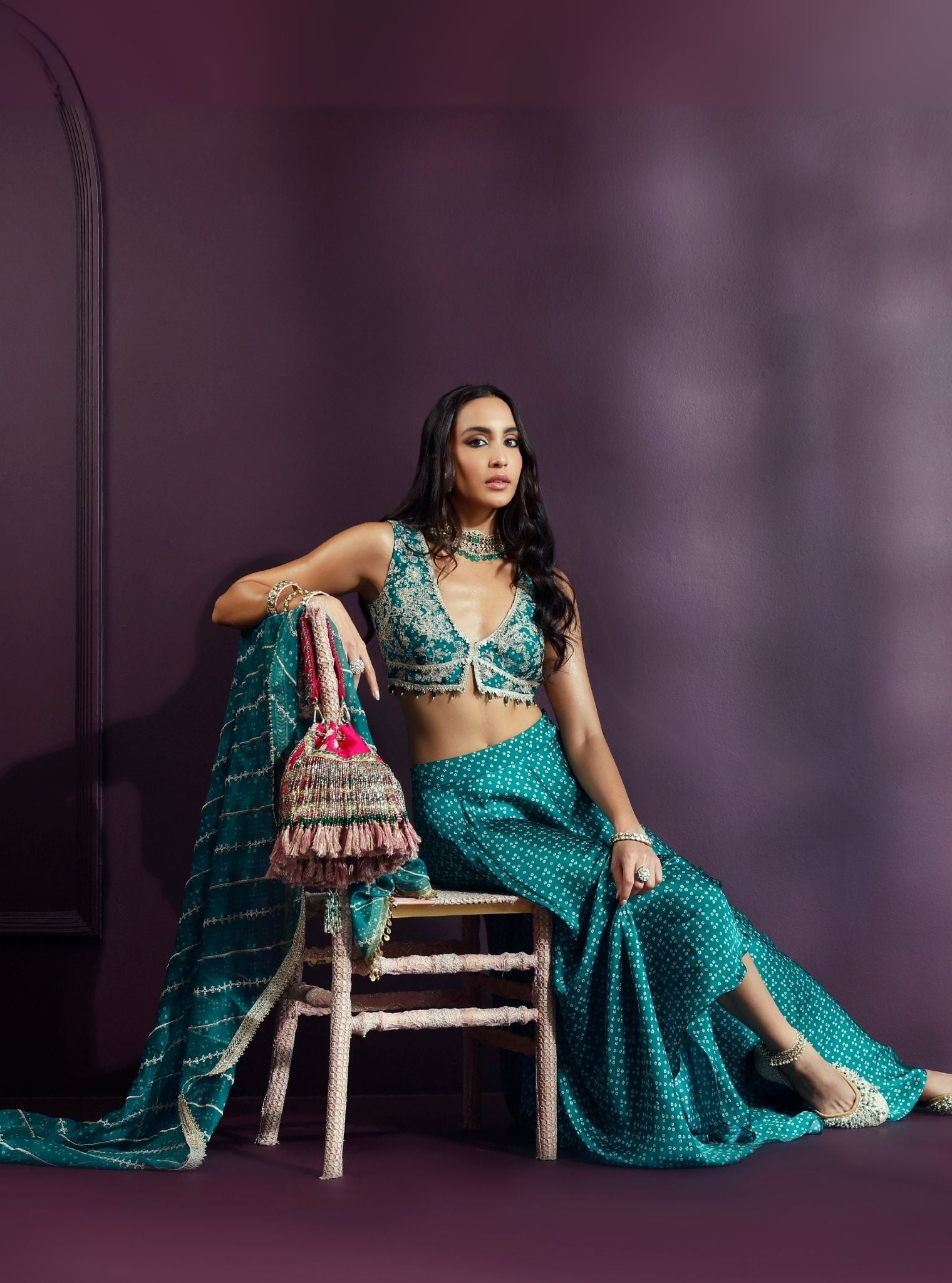 Mulmul Organza Printed Kuni Emerald Green Dupatta