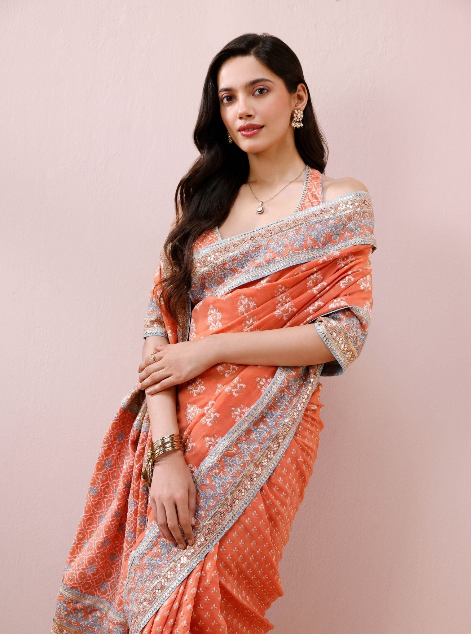 Riona Banarsi Orange Saree