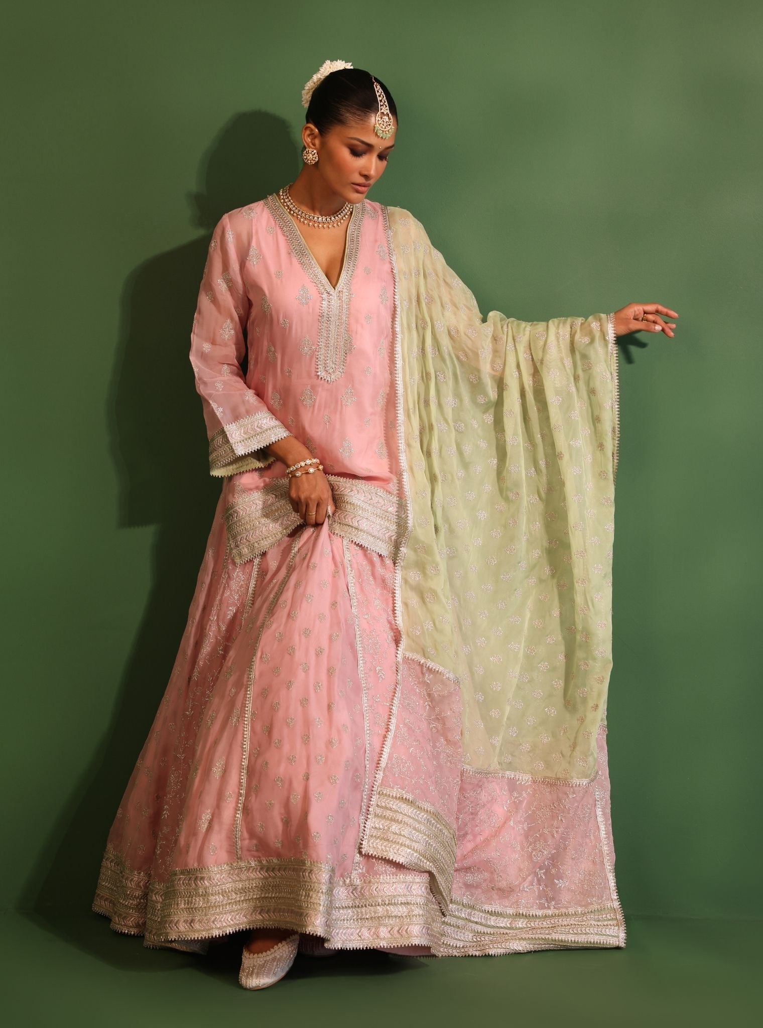 Mulmul Organza Tarang Green Dupatta