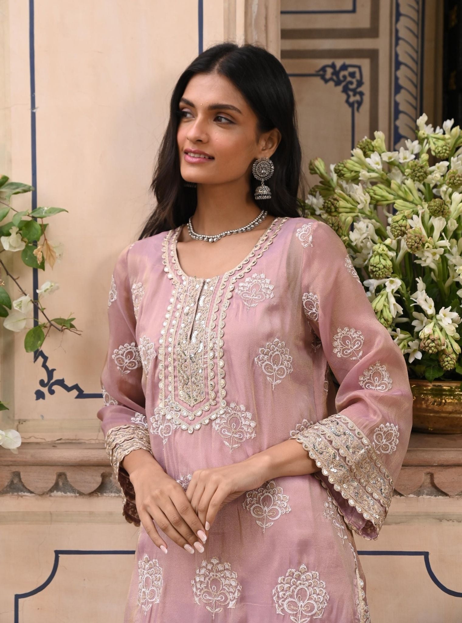 Kasuri Luxe Tissue Lilac Kurta Set