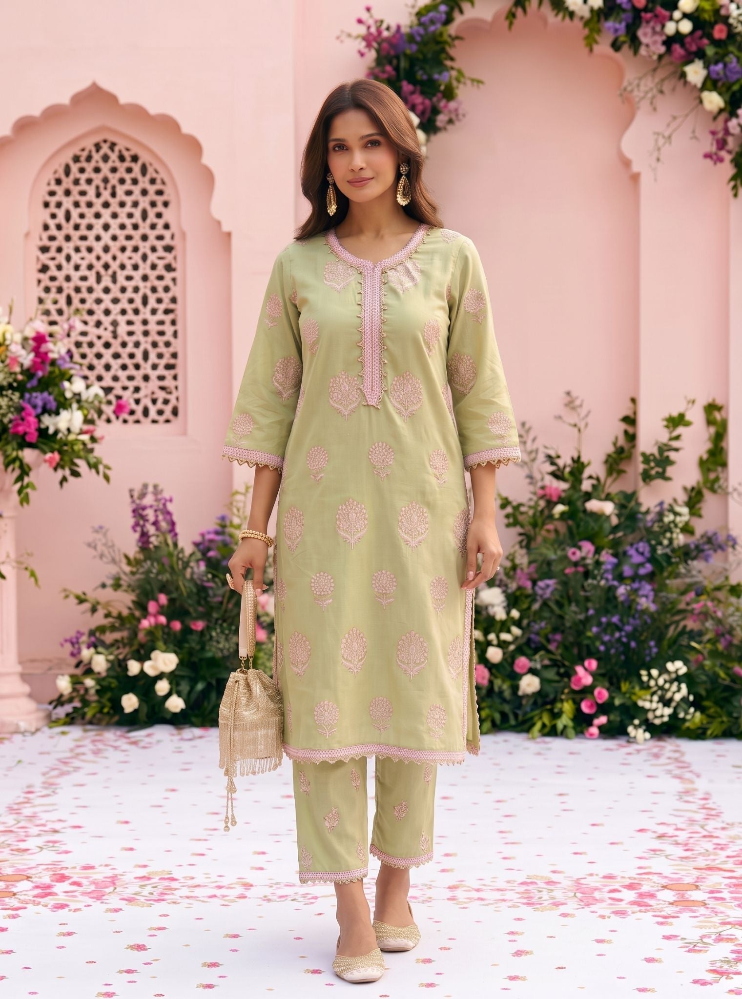 Amira Supima Cotton Green Kurta Set