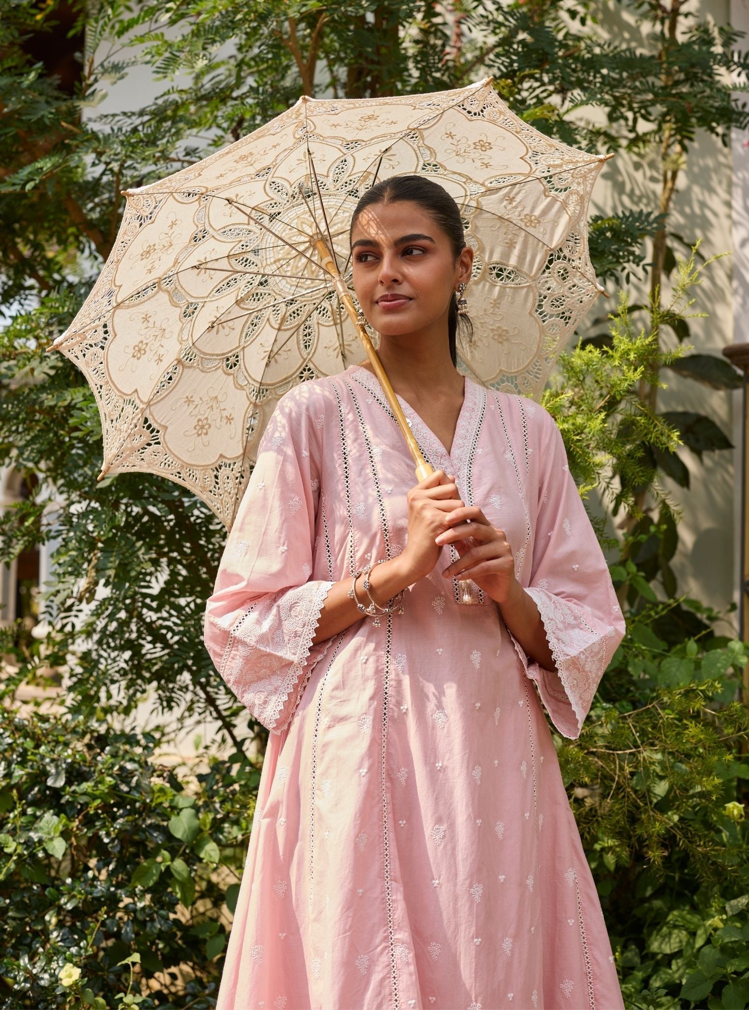 Mysaara Supima Cotton Pink Anarkali Kurta Set