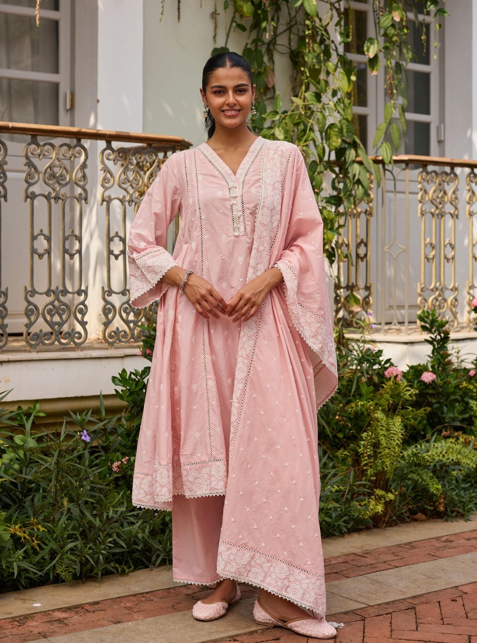 Mysaara Supima Cotton Pink Anarkali Kurta Set