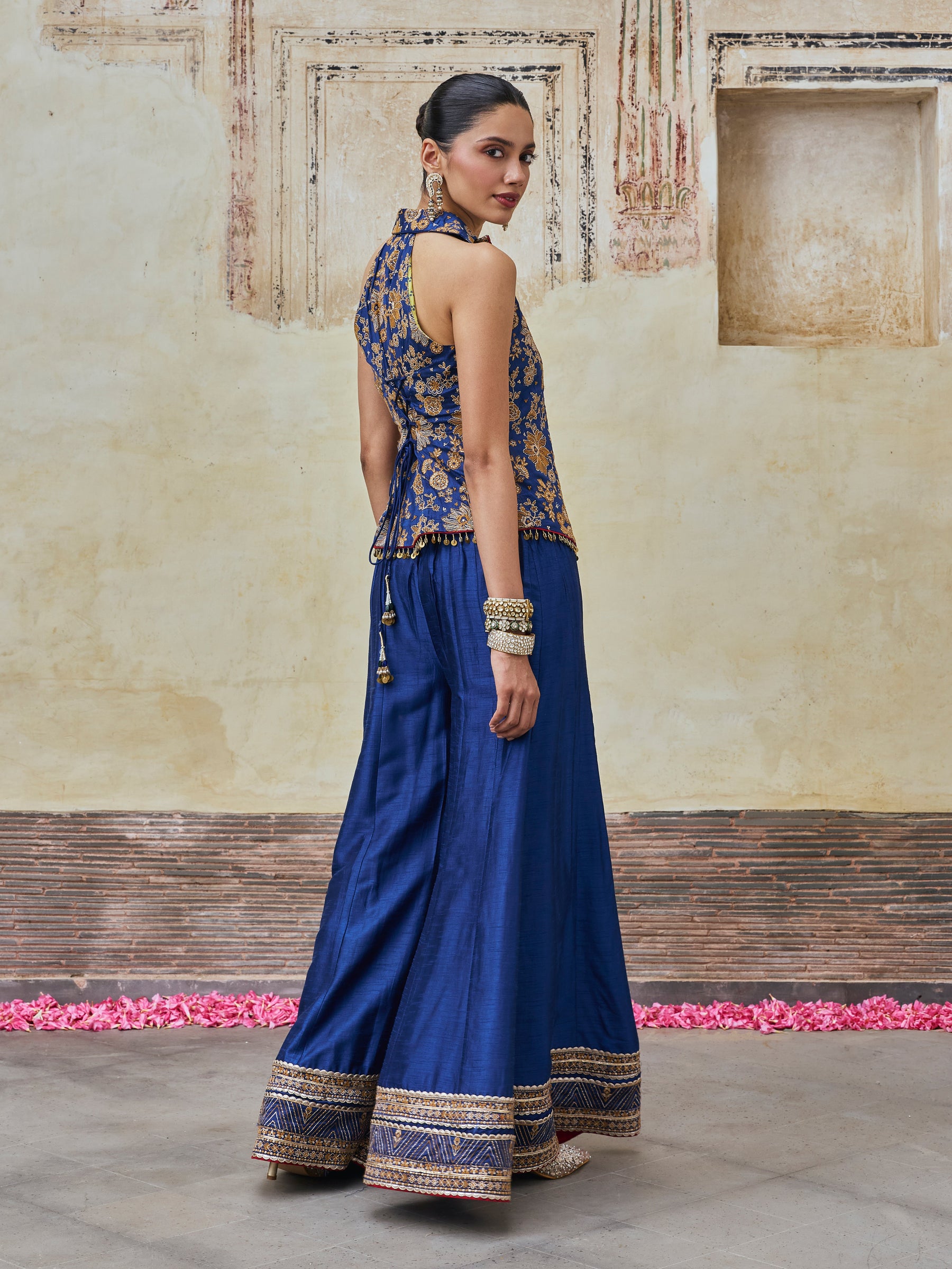 Kairavi Bemberg Raw Silk Blue Waistcoat & Sharara