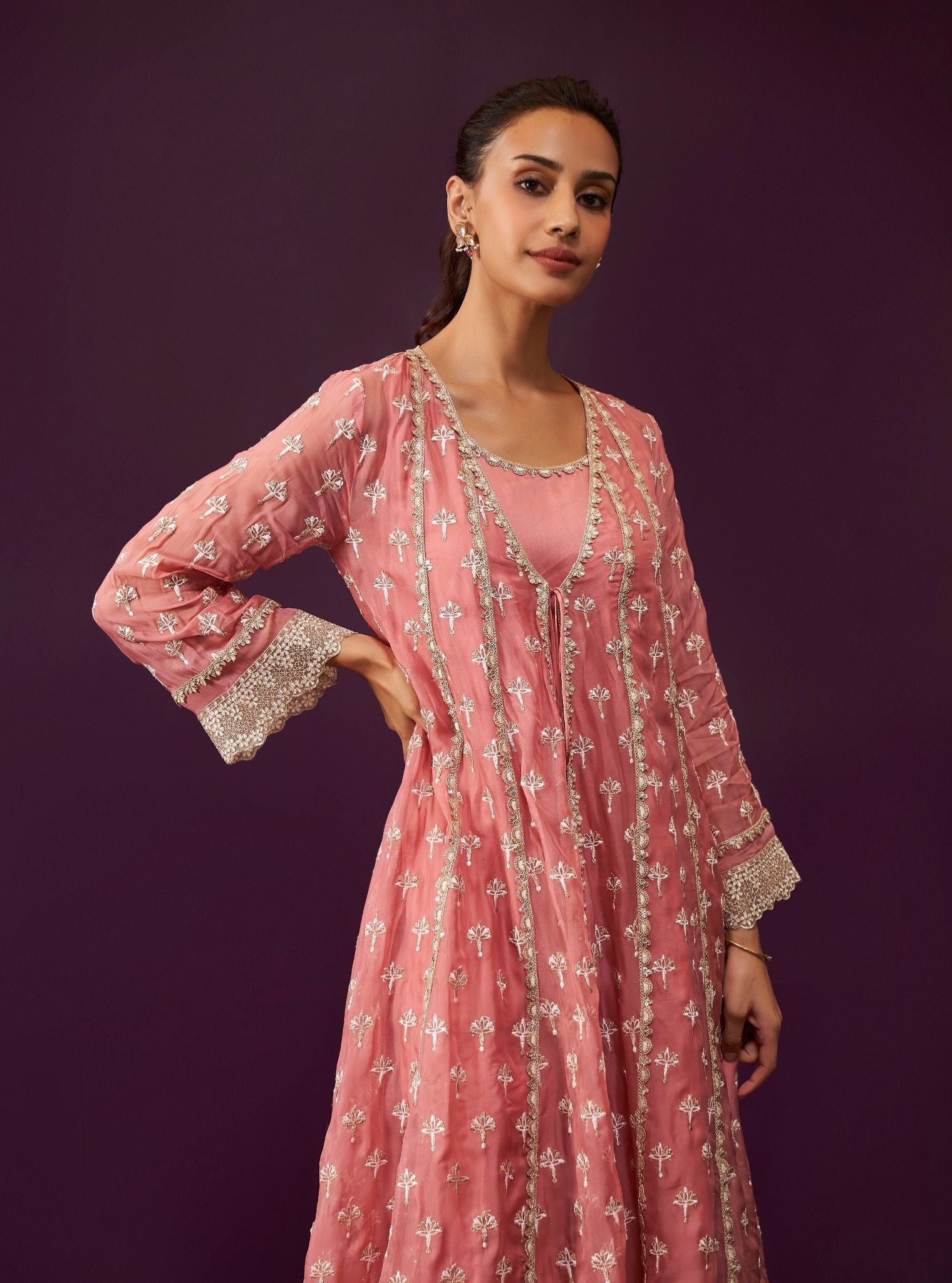 Sanoh Organza Mauve Anarkali Kurta Set