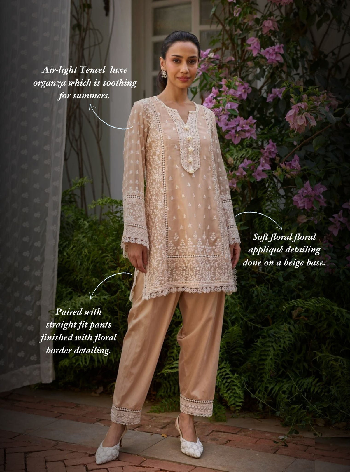 Meyo Organza Beige Kurta Set