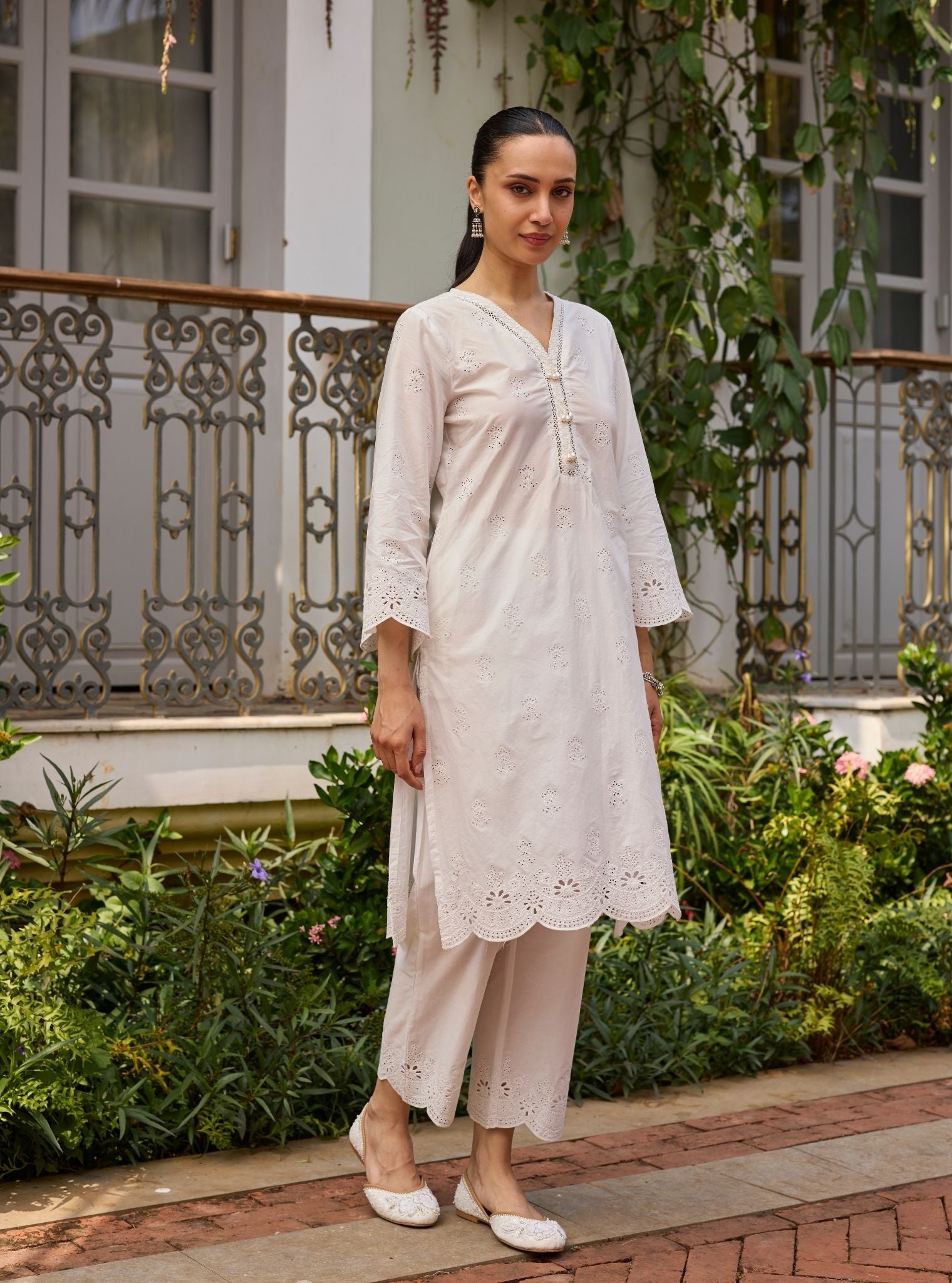 Leniya Supima Cotton White Kurta Set