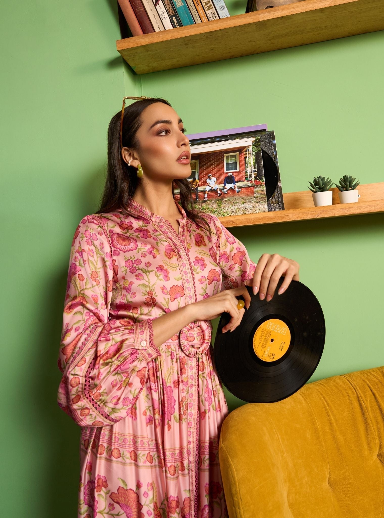 Khas Cupro Satin Pink Printed Dress