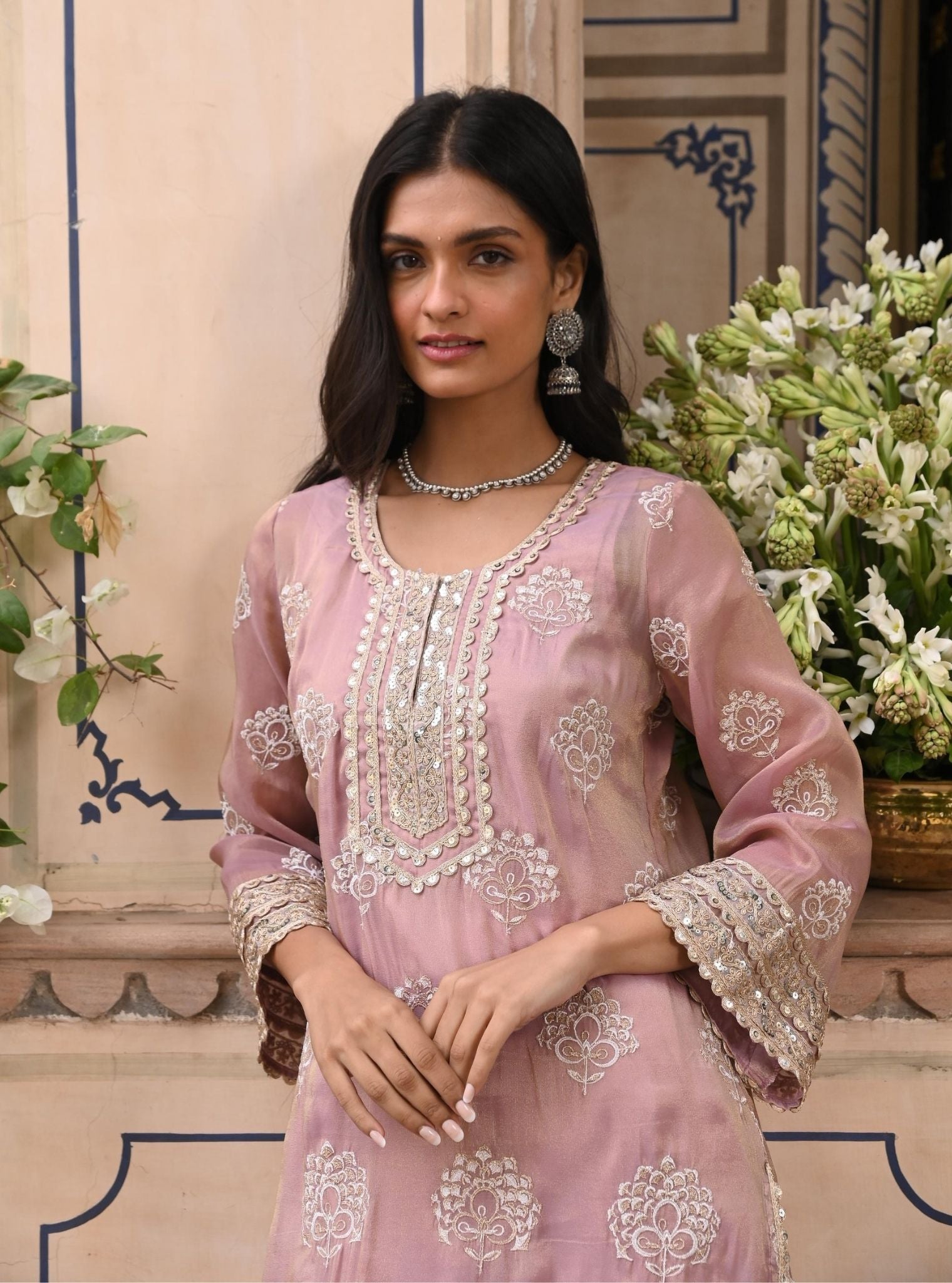 Kasuri Luxe Tissue Lilac Kurta Set