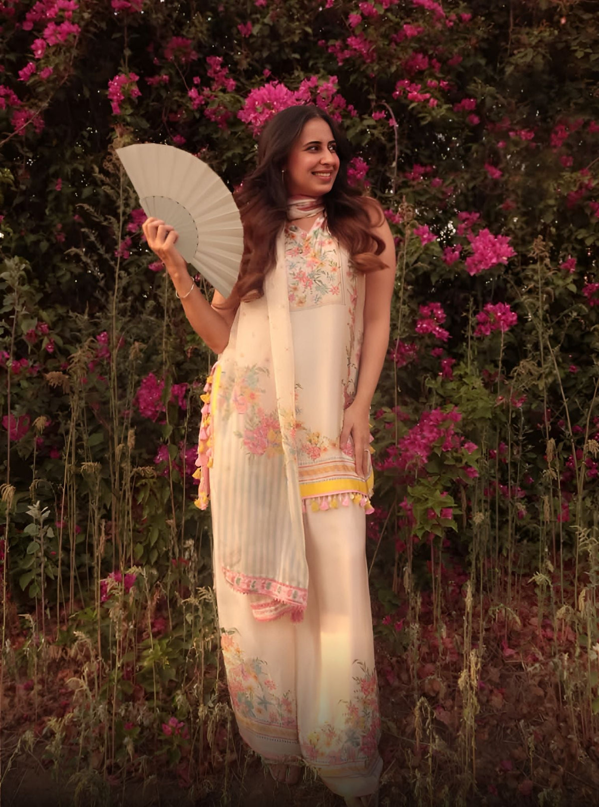 Zivae Cupro Satin Printed Off White Kurta With Farshi Salwar