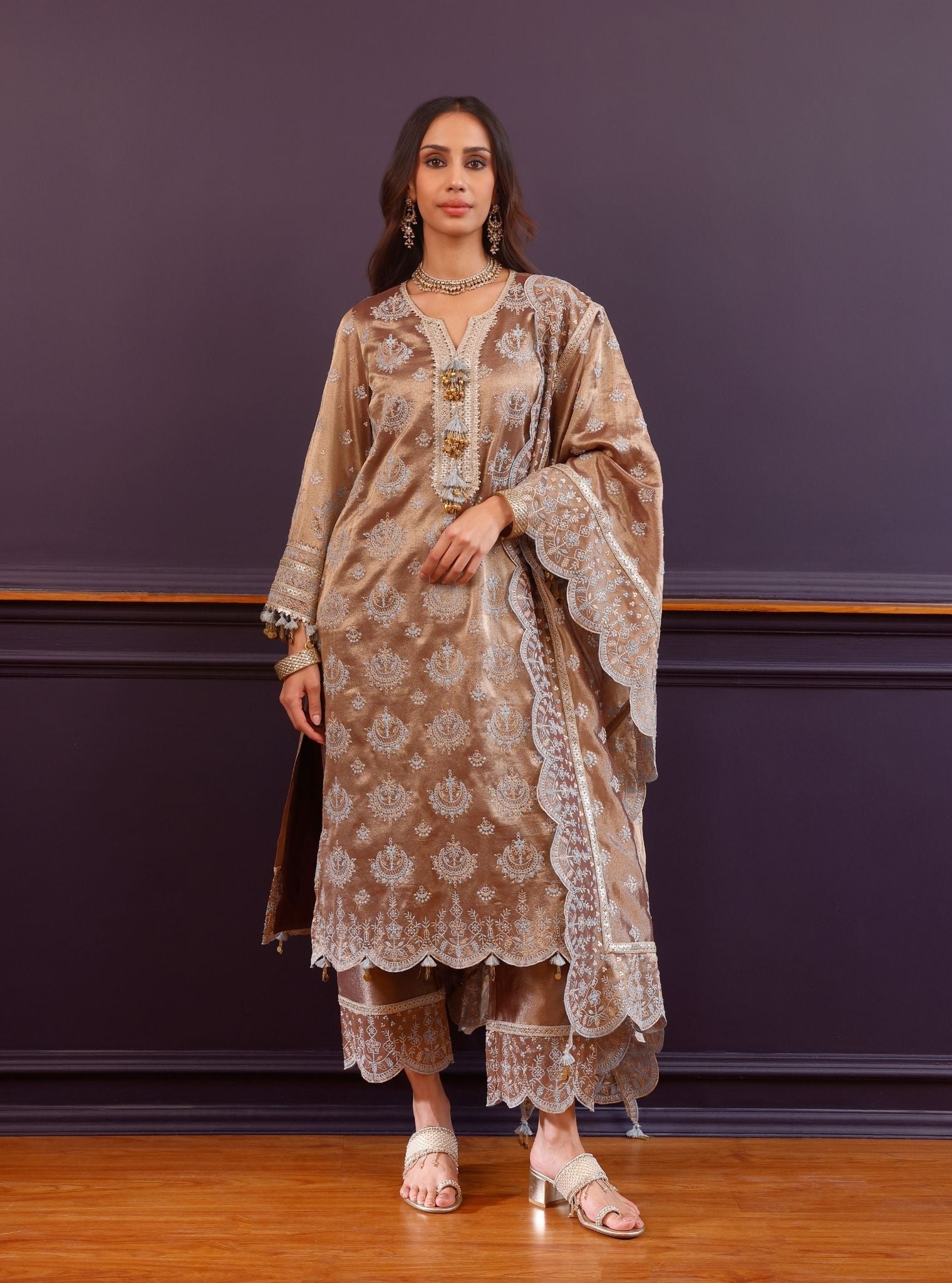 Amie Tissue Brown Kurta Set