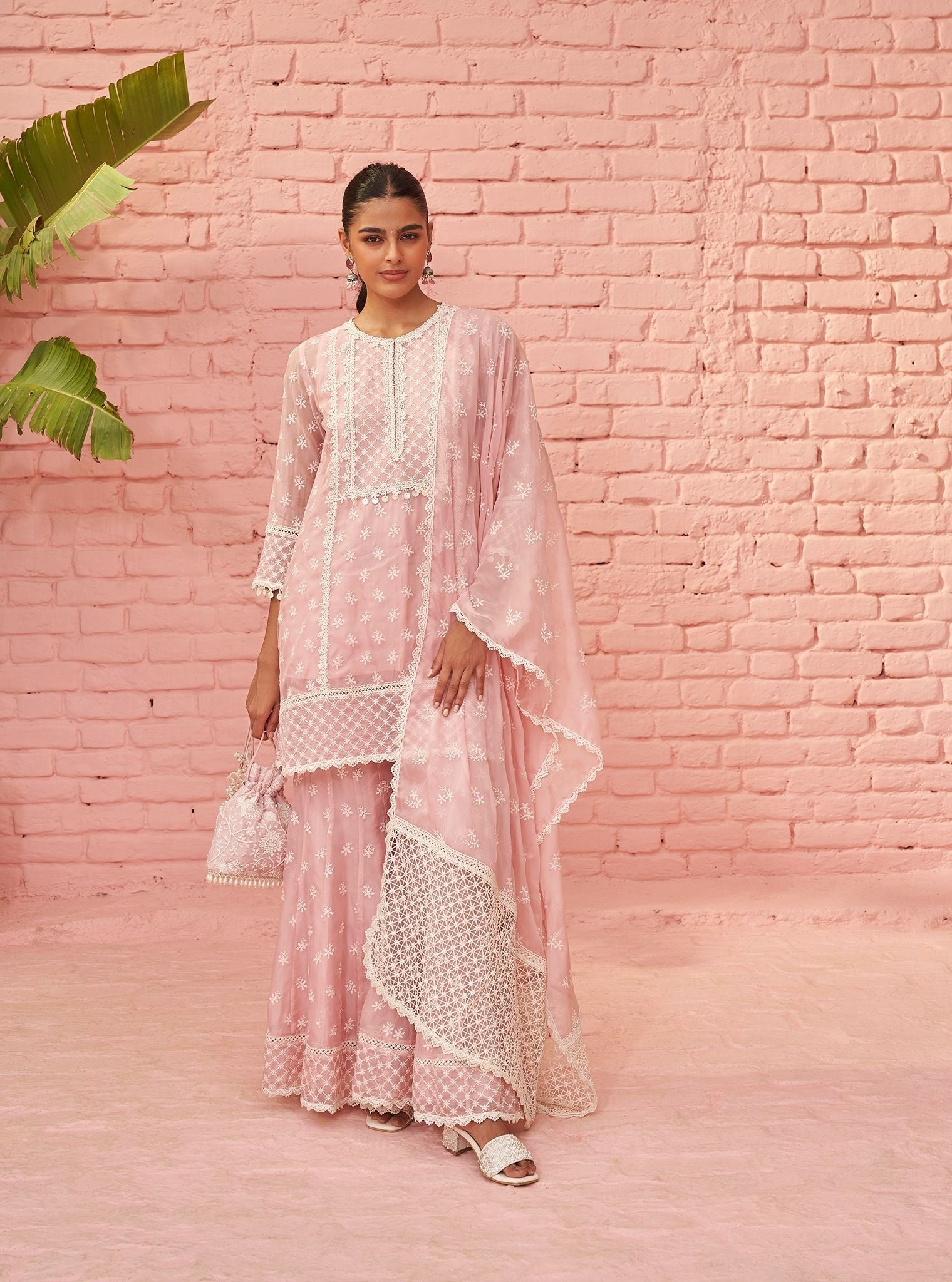 Mulmul Organza Raaga Pink Kurta With Mulmul Organza Raaga Pink Pant