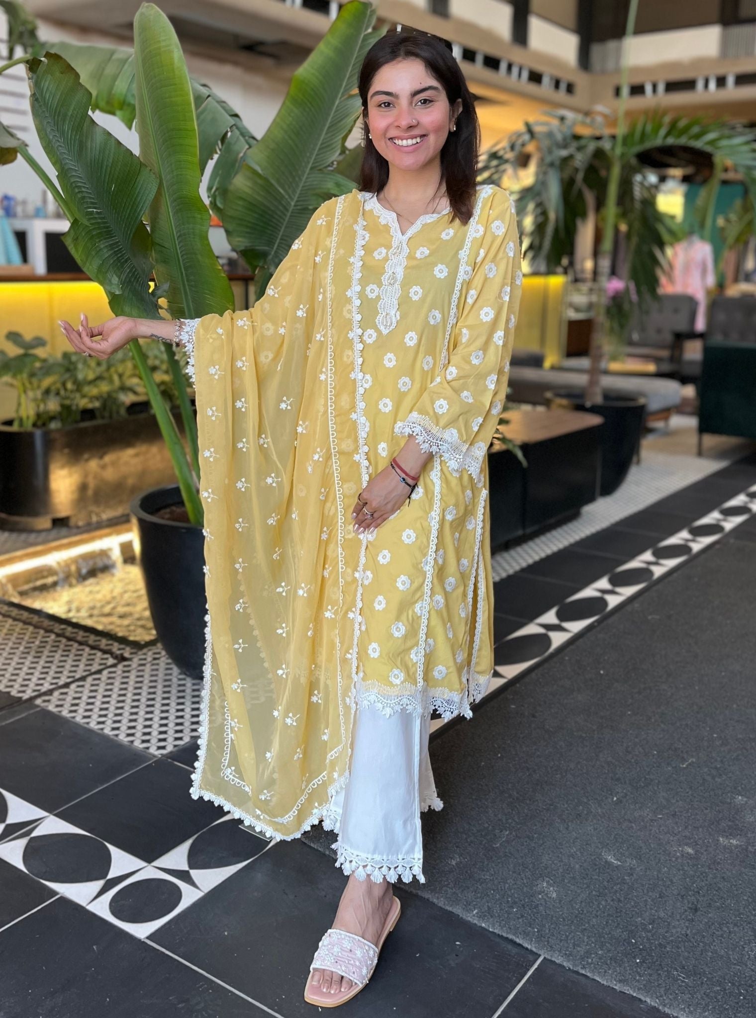 Cathy Supima Cotton Yellow Kurta With Tassel Pyajama