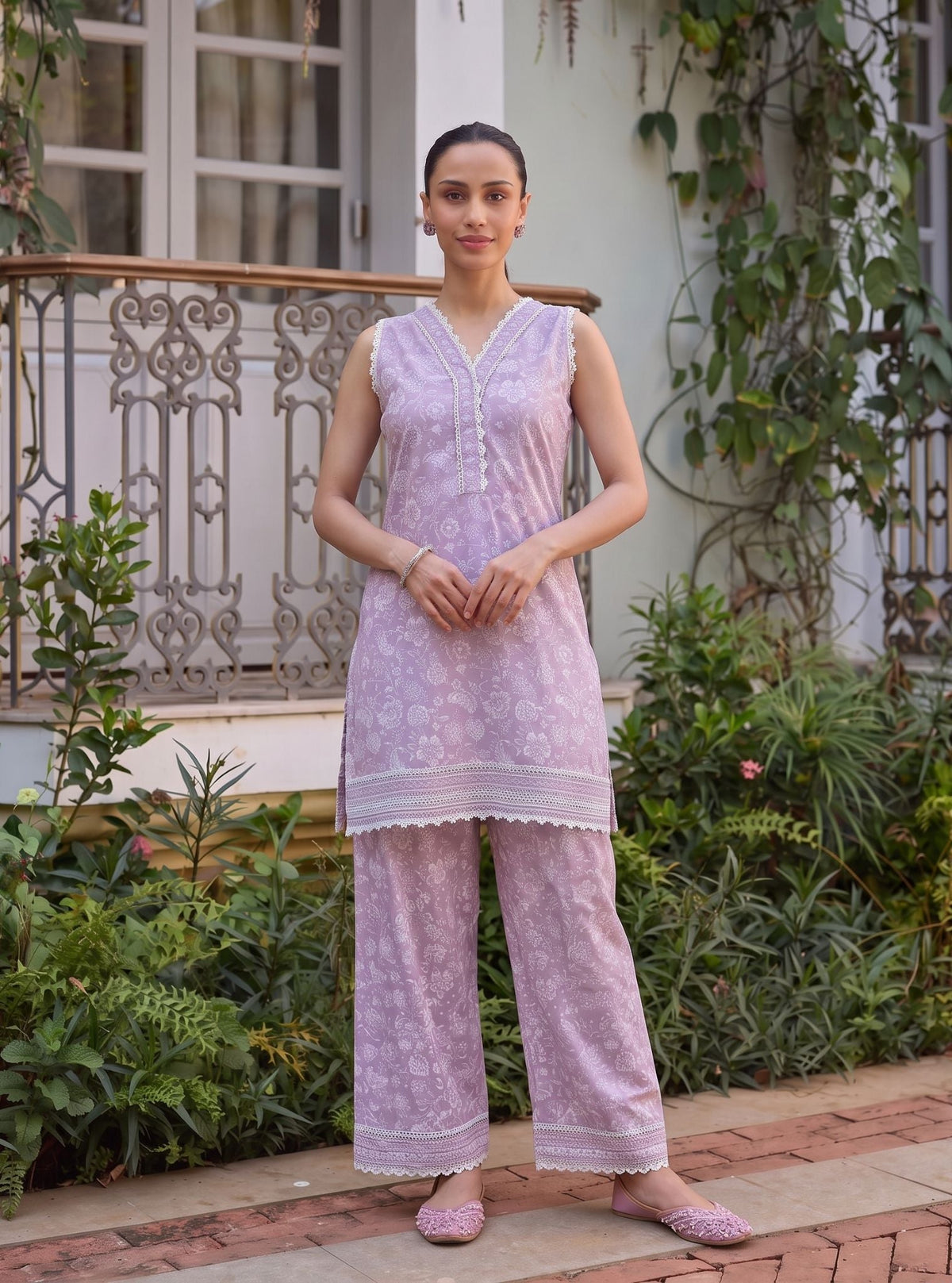 Ivya Supima Cotton Printed Lilac Kurta Set