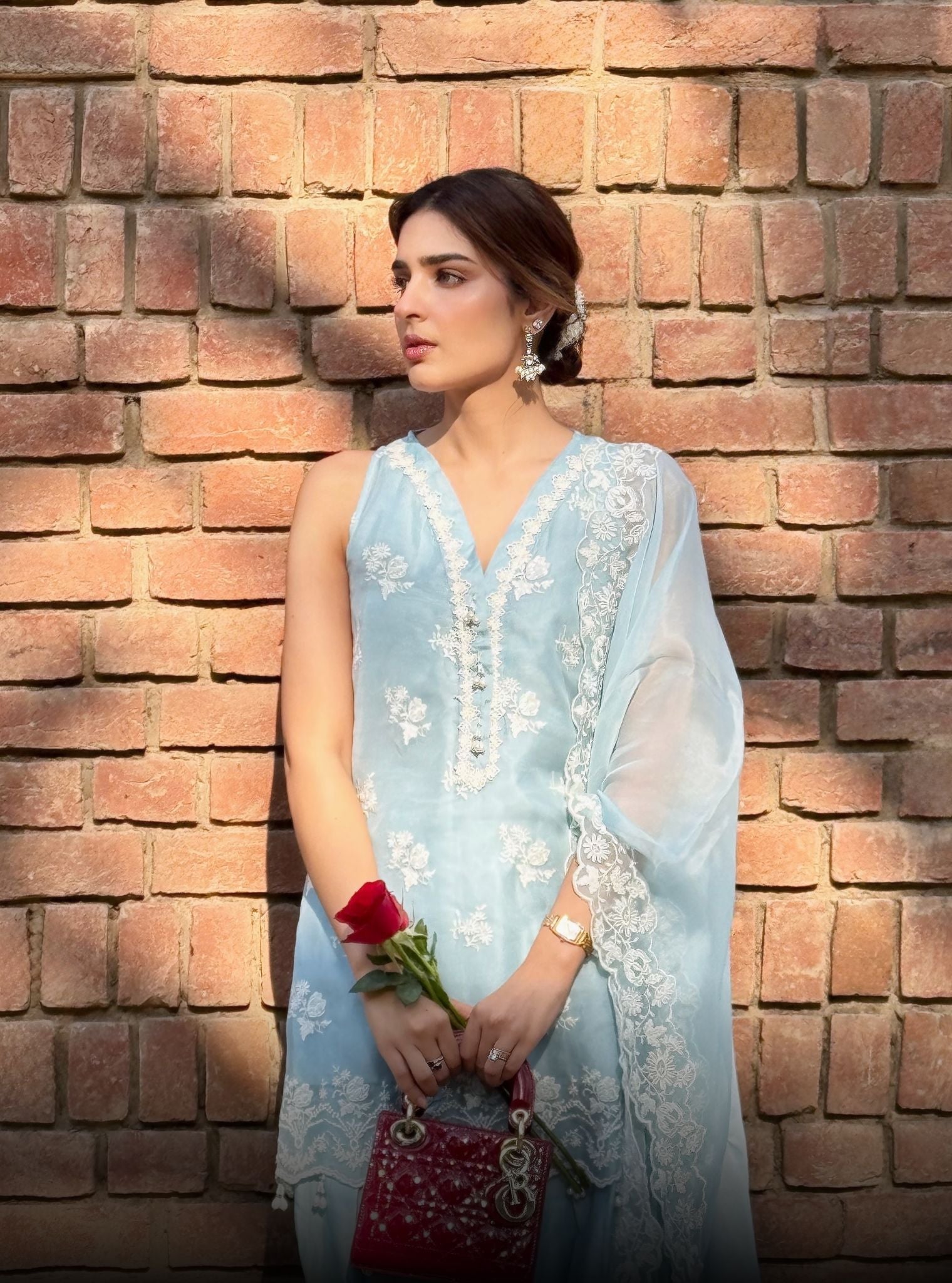 Tiki Organza Light Blue Kurta Set