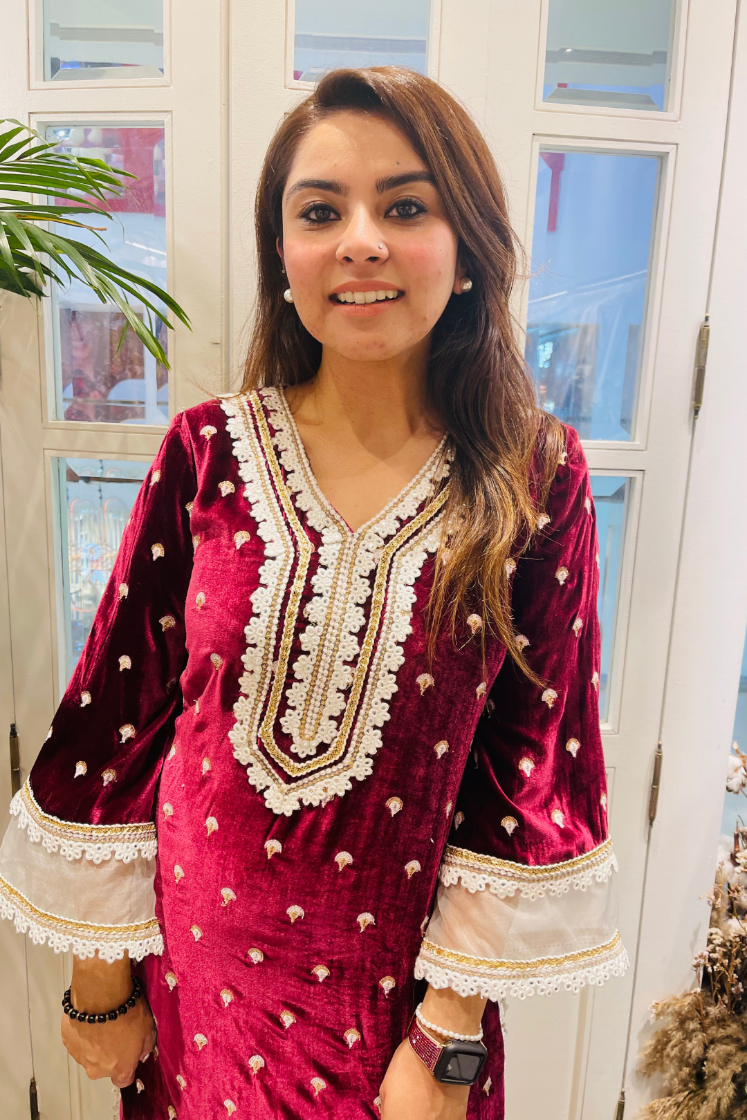 Eliza Velvet Wine Kurta Set