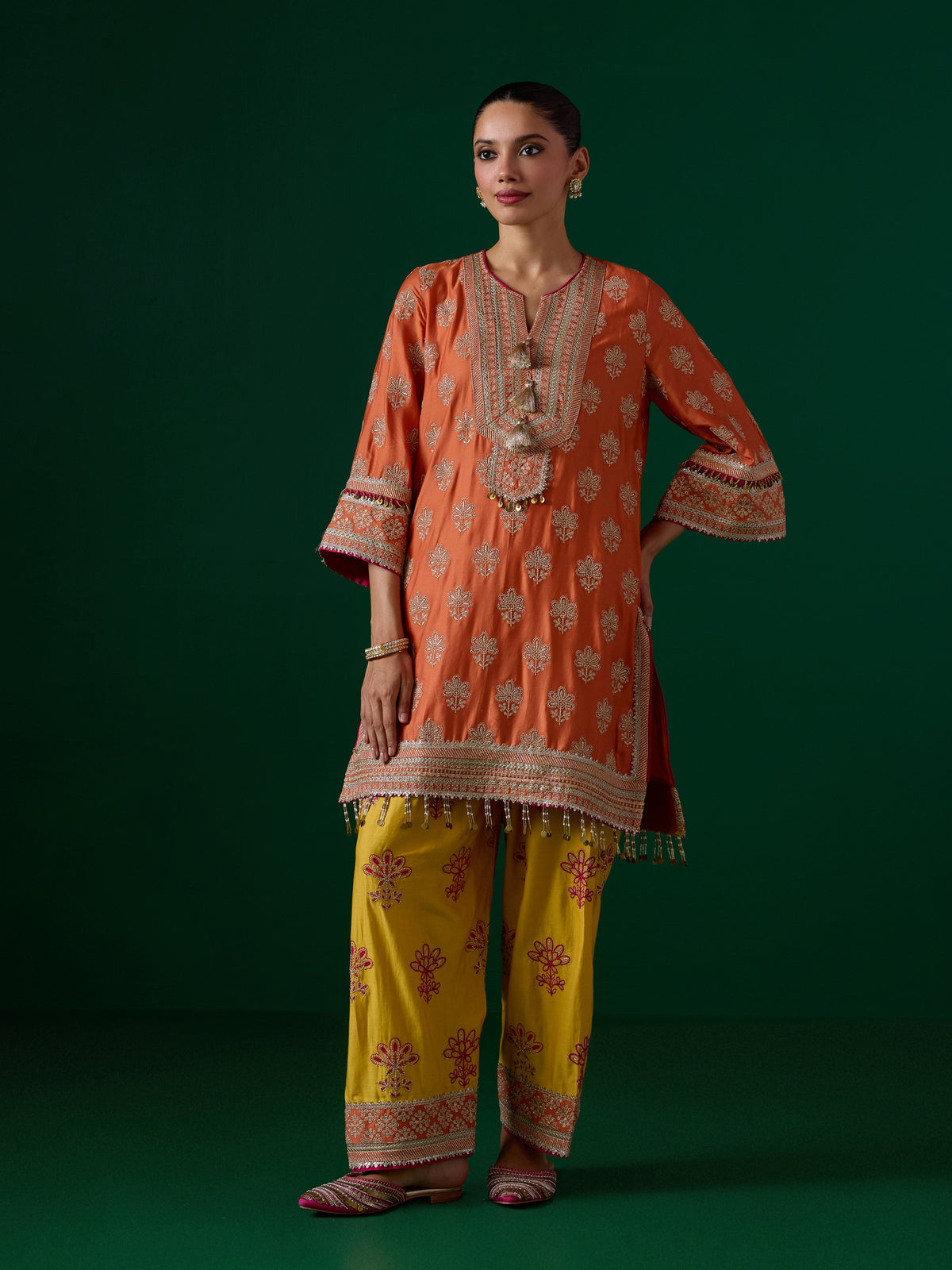 Lani Pima Satin Orange Kurta Set