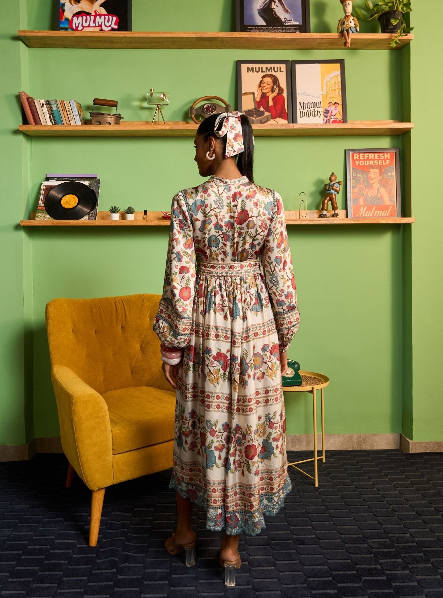 Khas Cupro Satin Off White Printed Dress