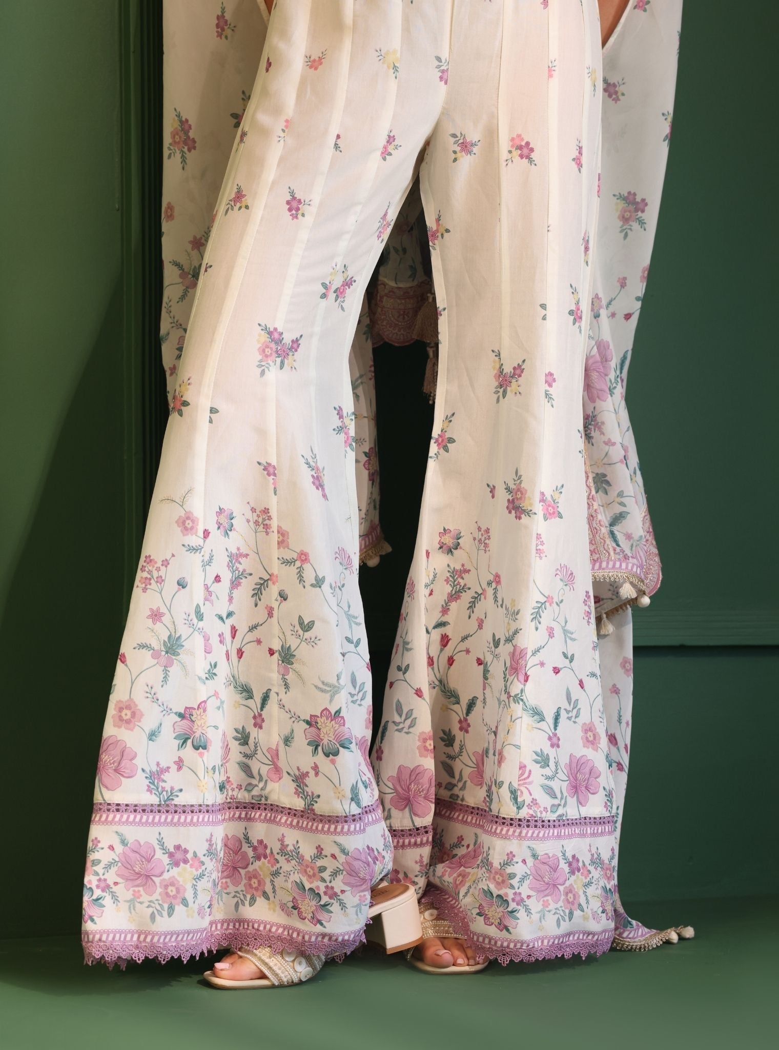 Mulmul Organza Printed Laila Off White Cape Shrug With Mulmul Lawn Printed Laila Off White Sharara