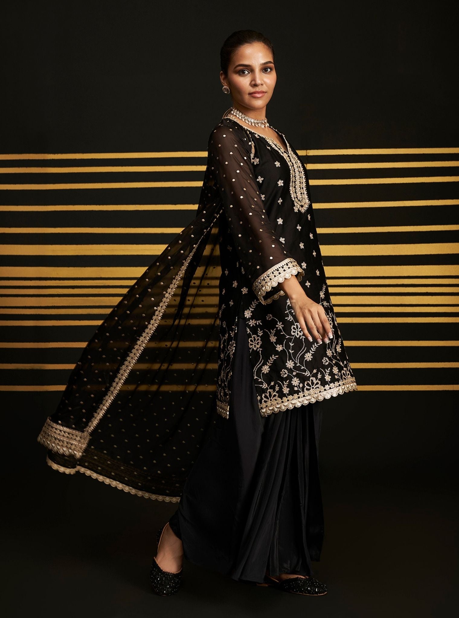 Sukoon Pima Satin Black Kurta Set