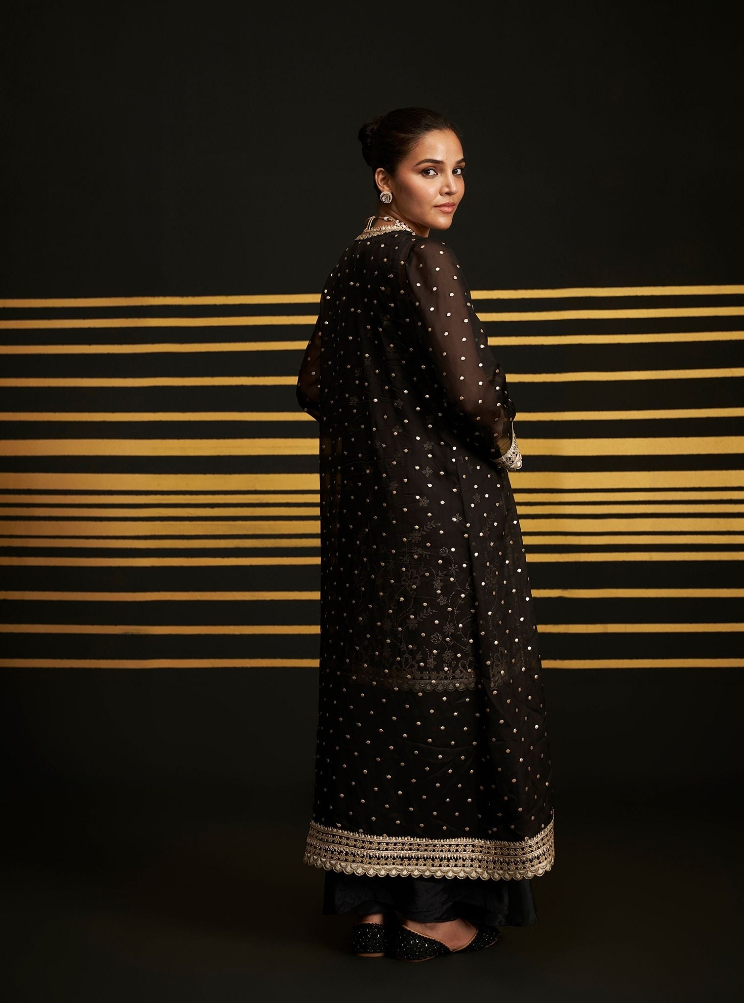 Sukoon Pima Satin Black Kurta Set