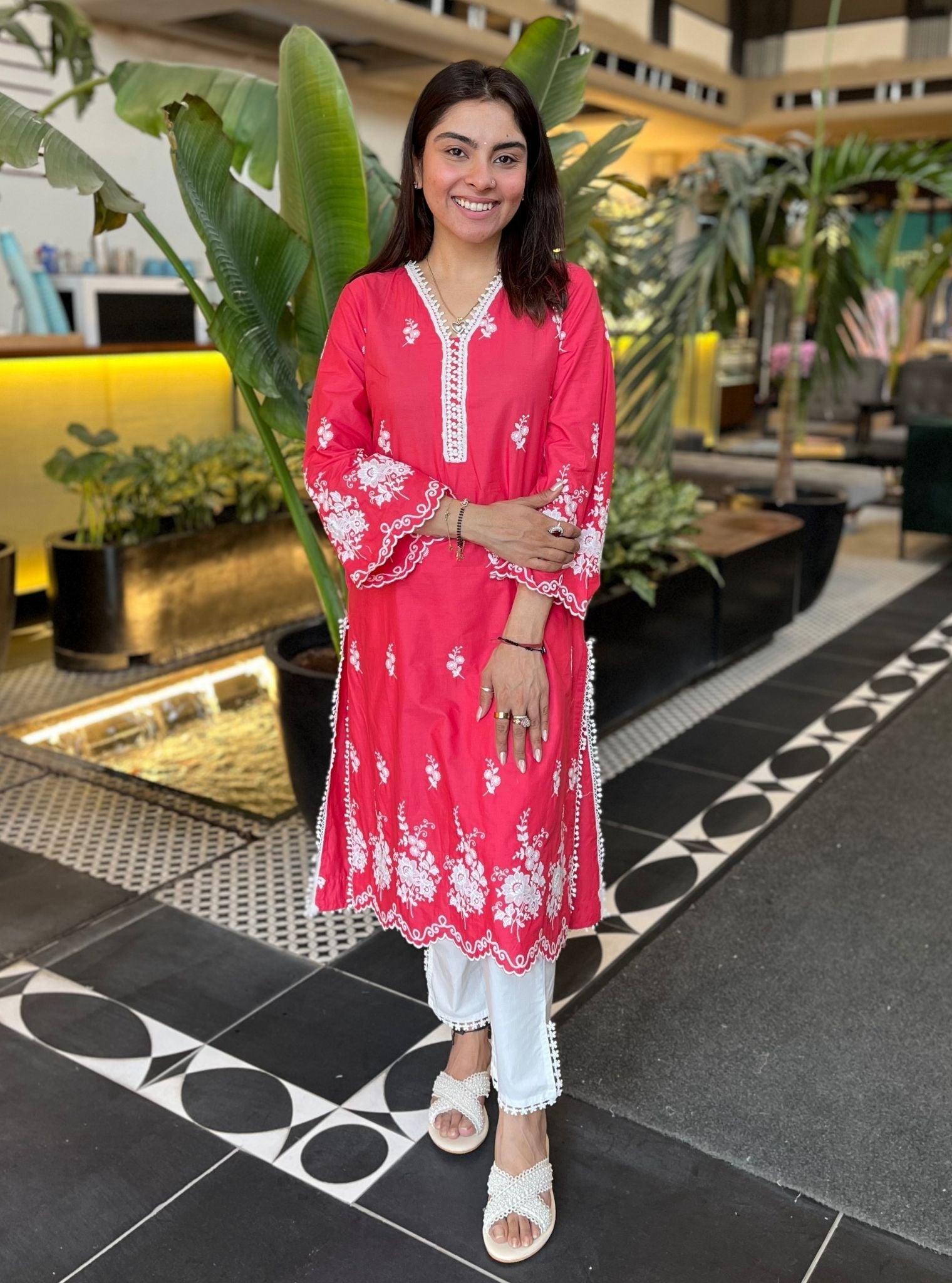 Love Song Supima Cotton Red Kurta With Slit Pant