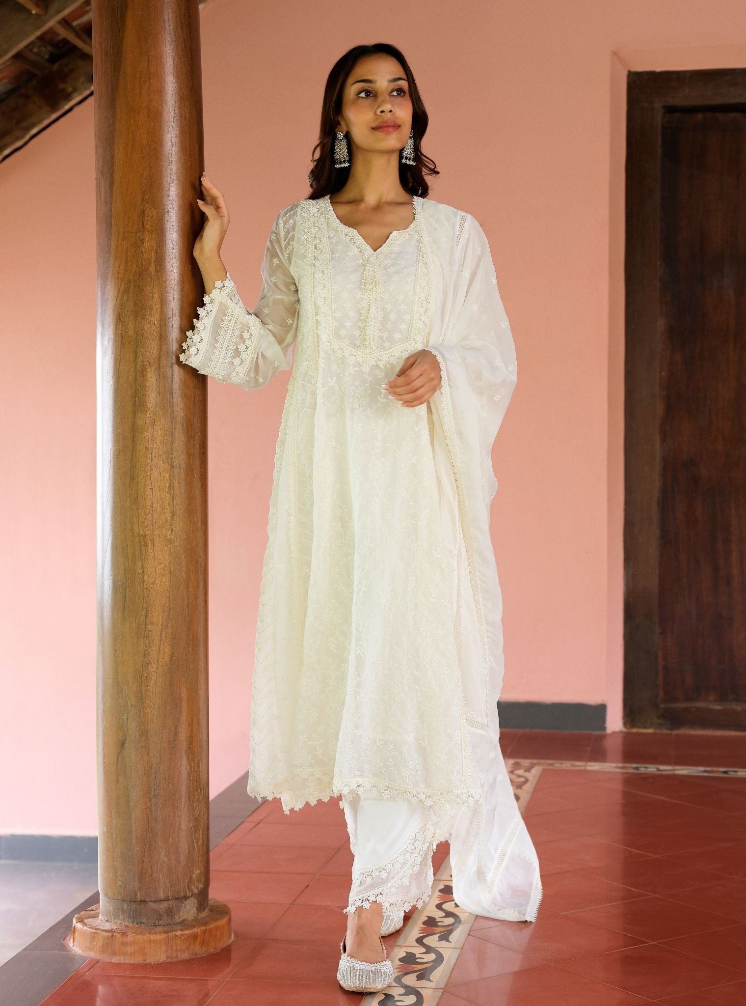 Keerth Organza White Anarkali Kurta Set