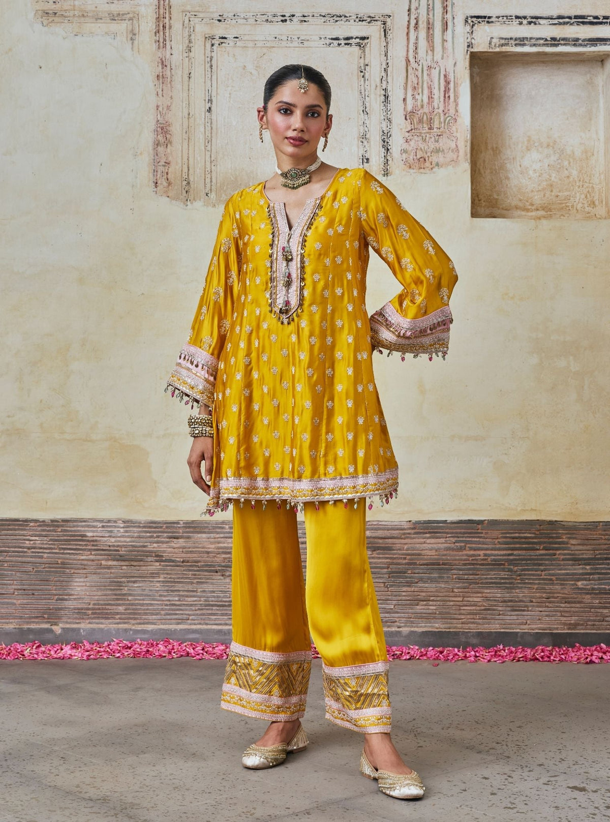 Maeri Cupro Satin Mustard Kurta Set