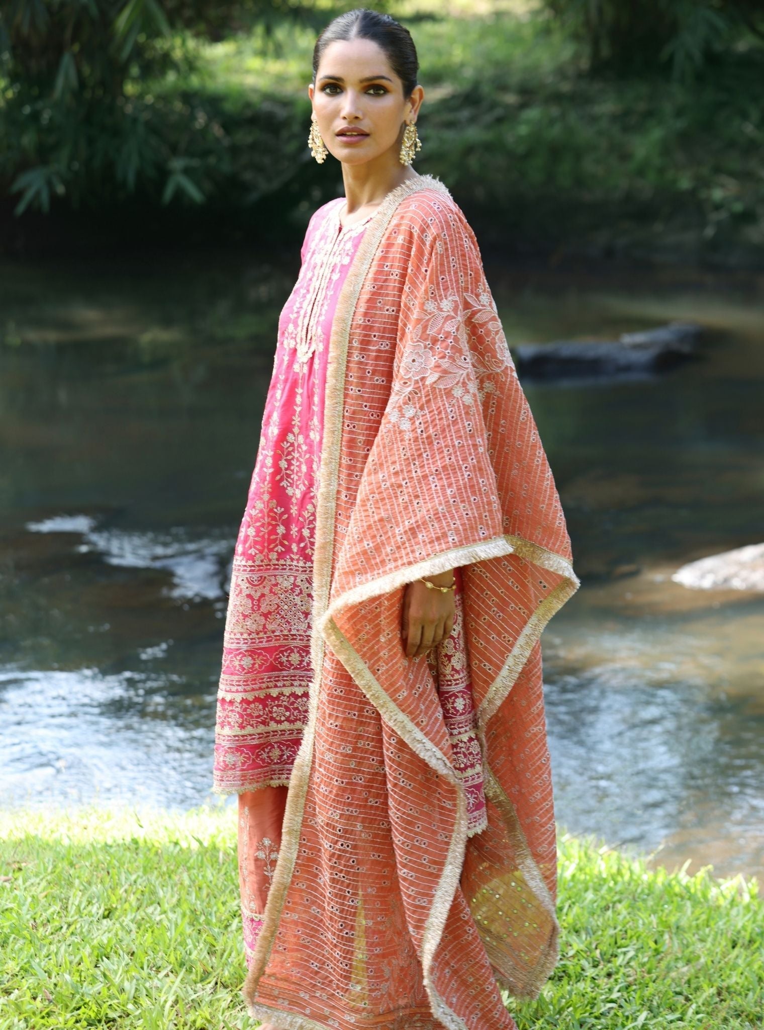 Mulmul Organza Kali Orange Dupatta