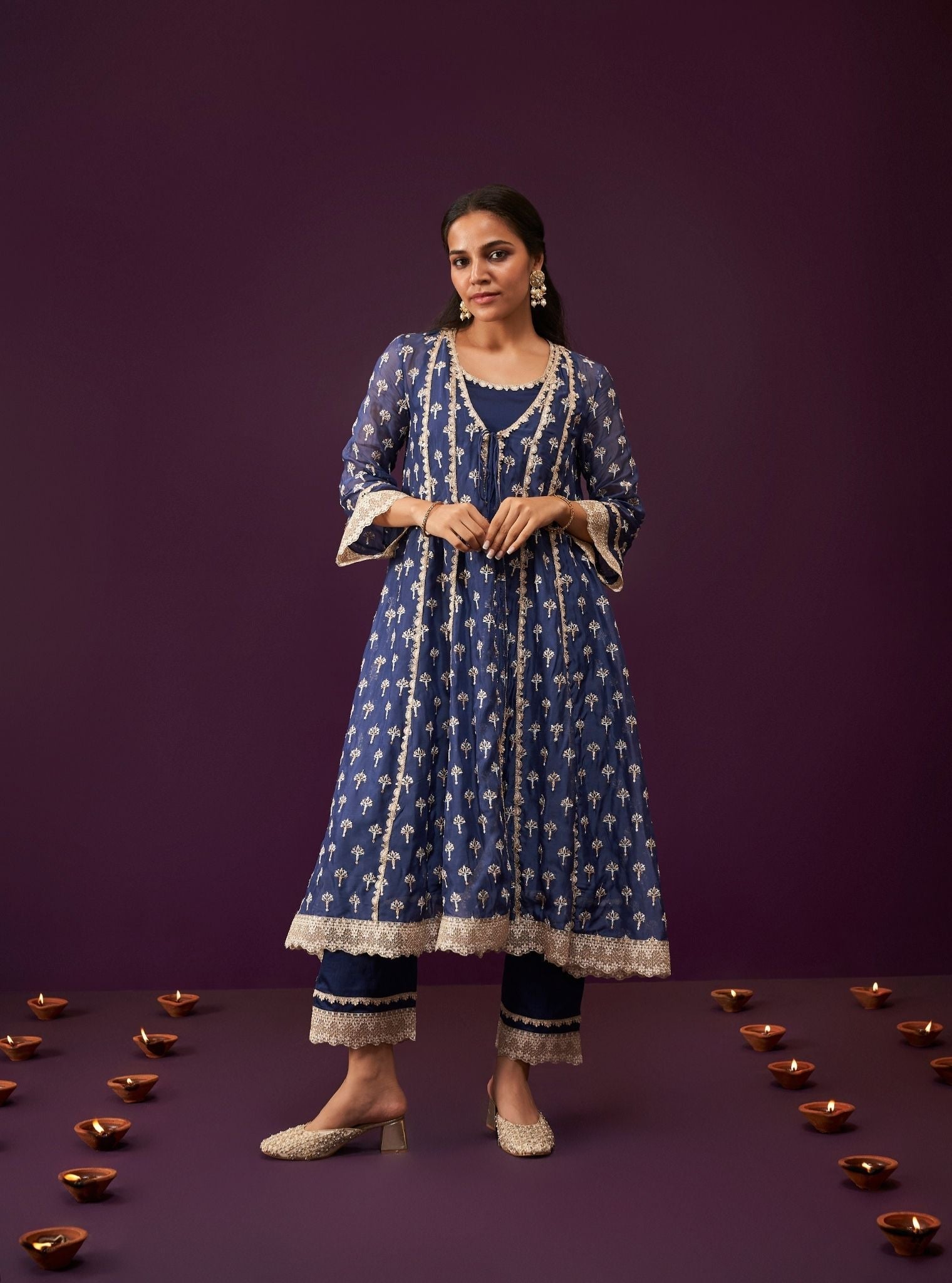 Sanoh Organza Navy Anarkali Kurta Set