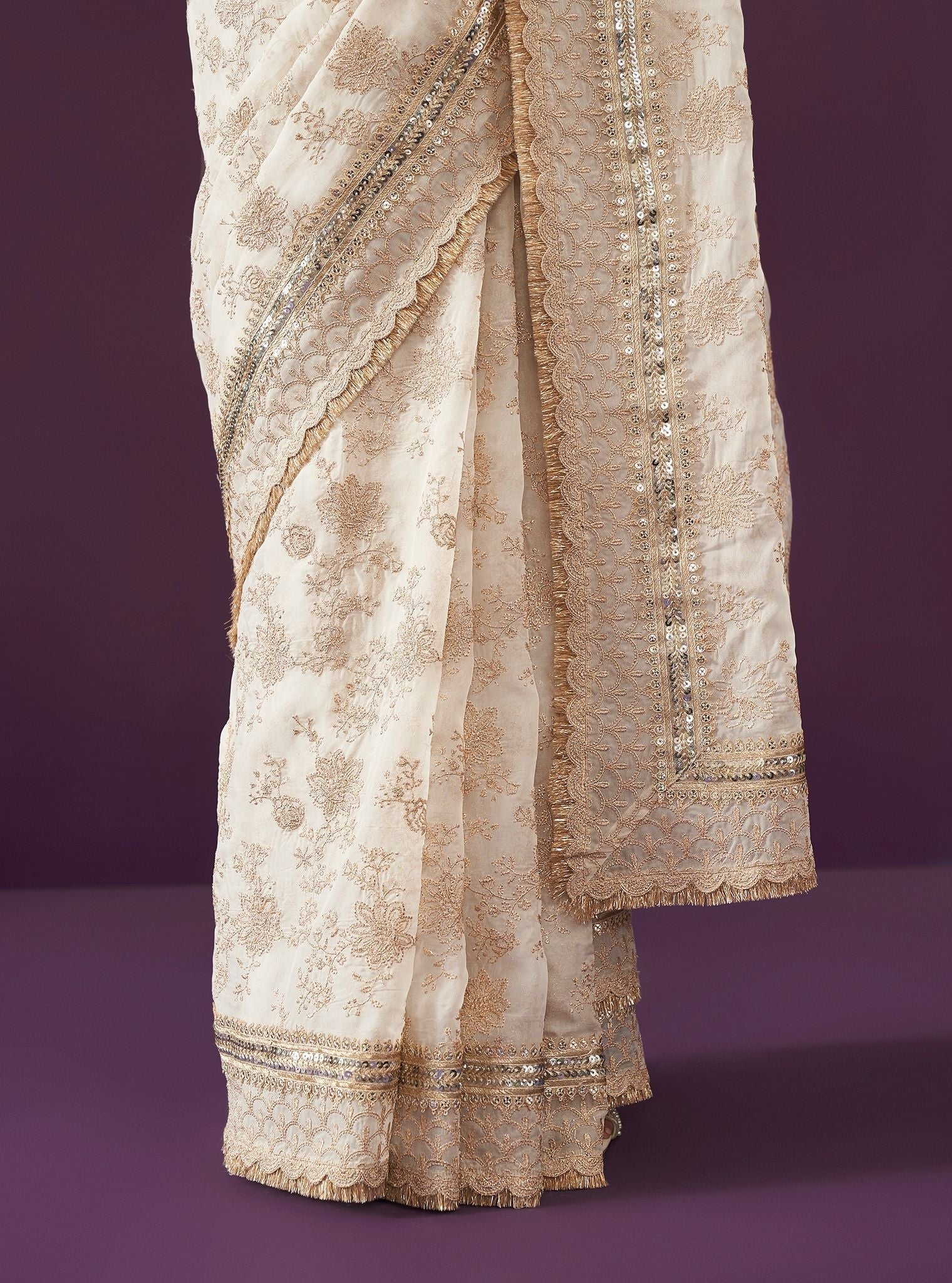 Kamon Organza Off White Saree